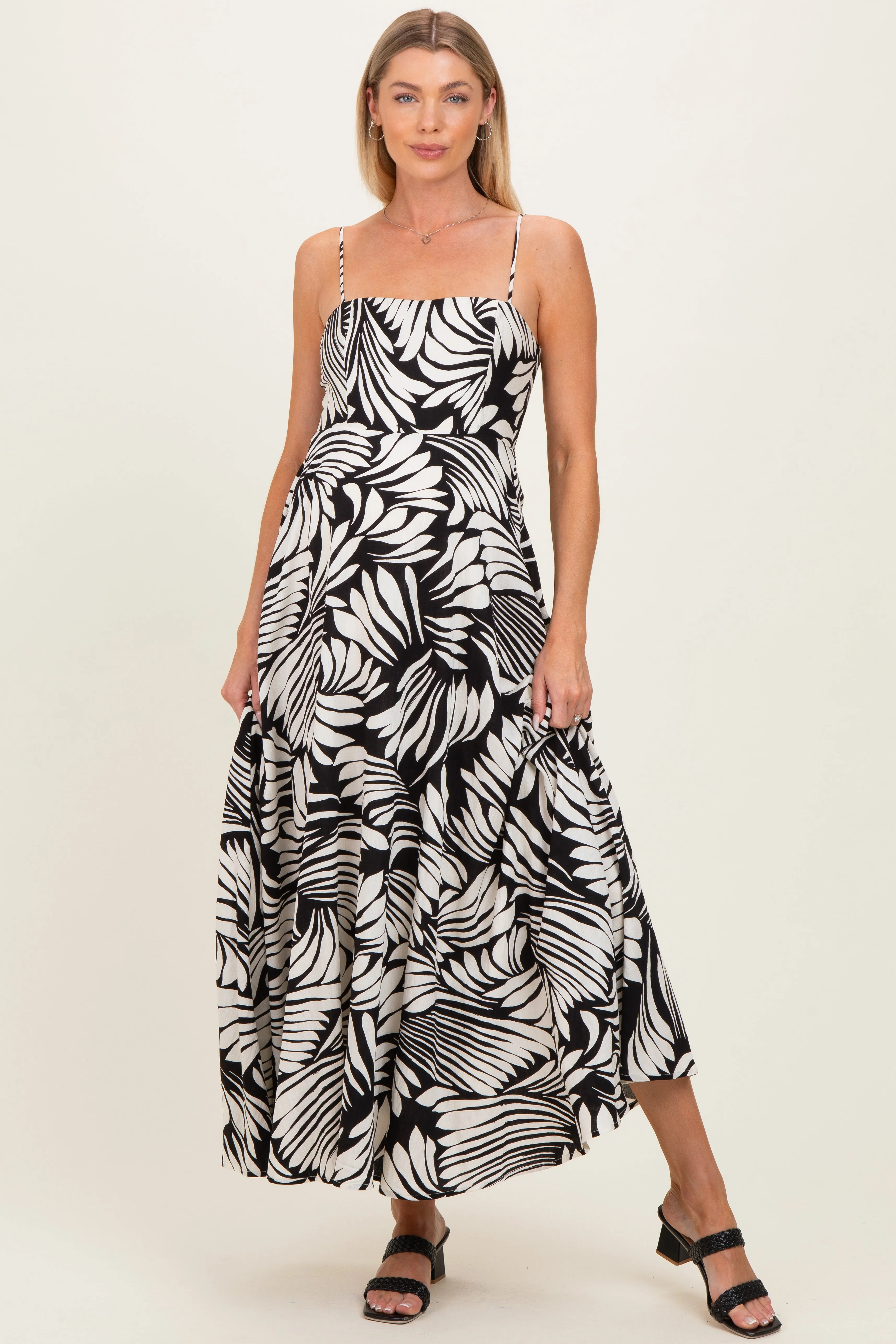 Black Printed Linen A-Line Maternity Midi Dress sold by Pinkblush