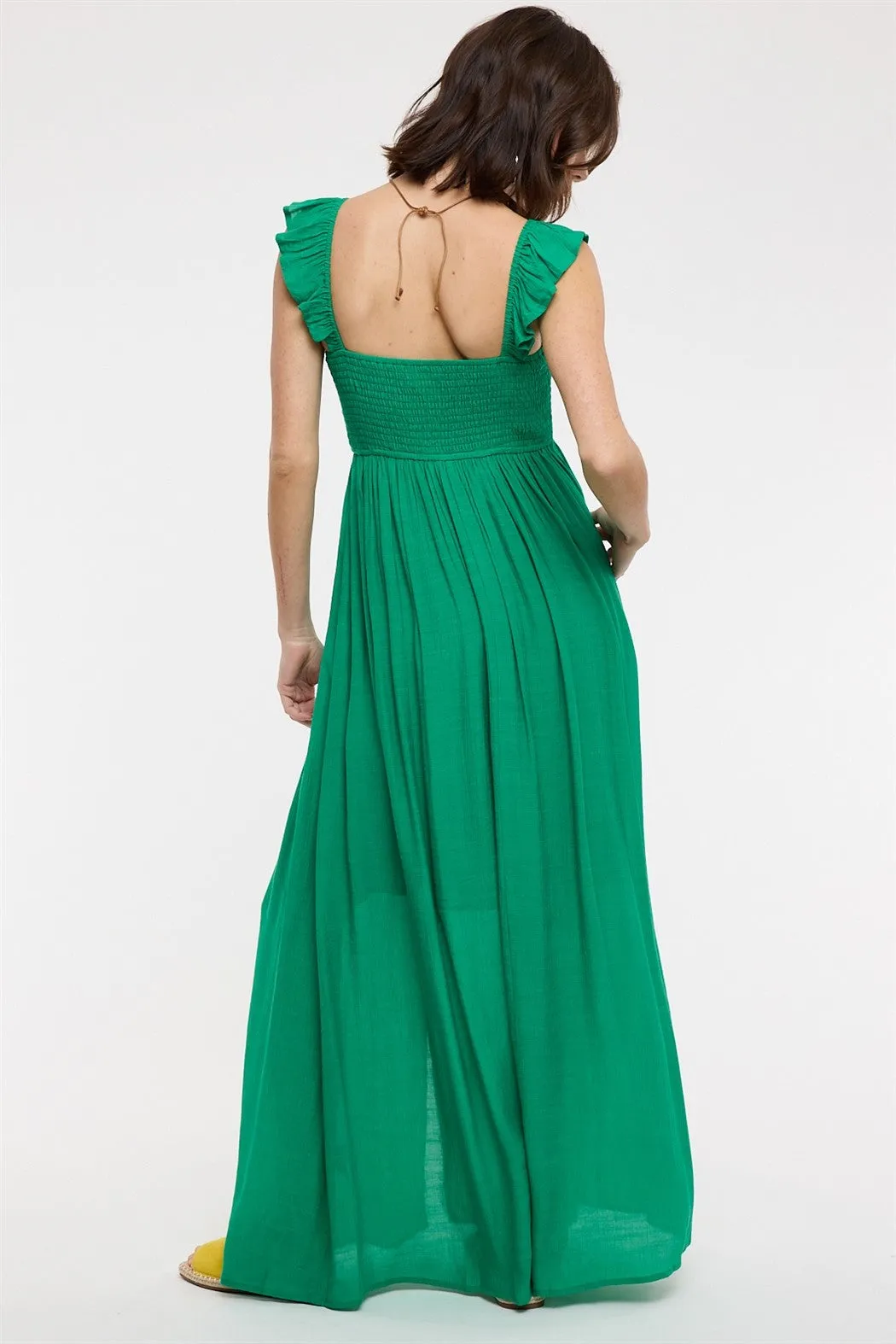 Green Cinched Smocked Bust Sleeveless Maxi Dress sold by Pinkblush product image thumbnail 3