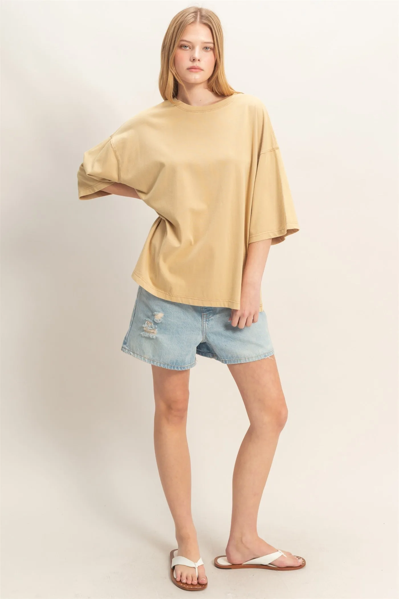 Beige Washed Oversized Crew Neck Top sold by Pinkblush product image thumbnail 4