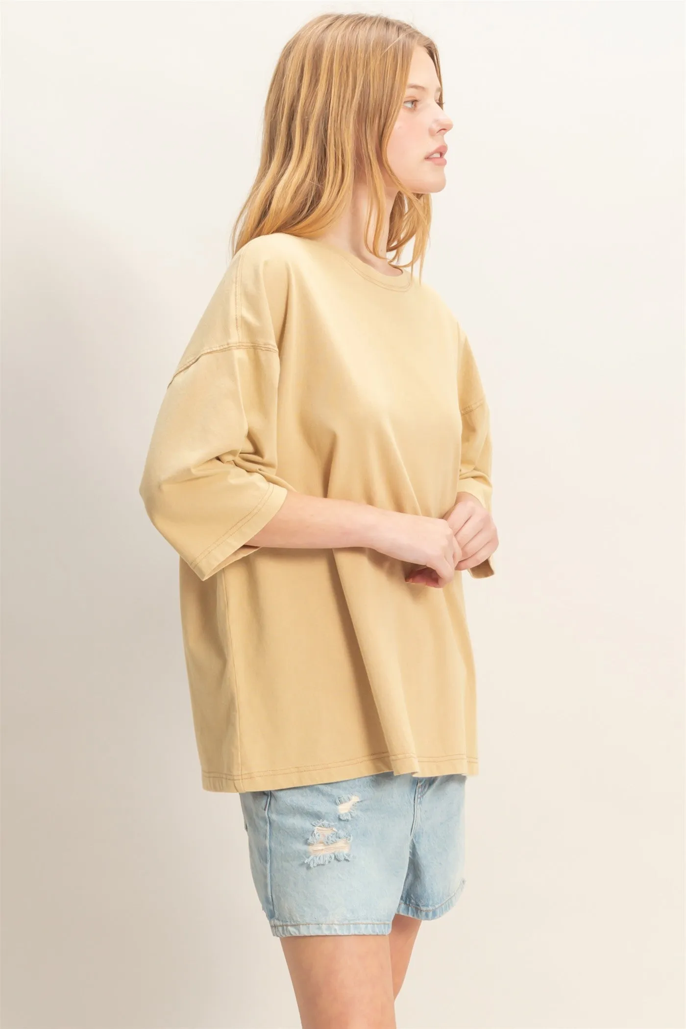 Beige Washed Oversized Crew Neck Top sold by Pinkblush product image thumbnail 2
