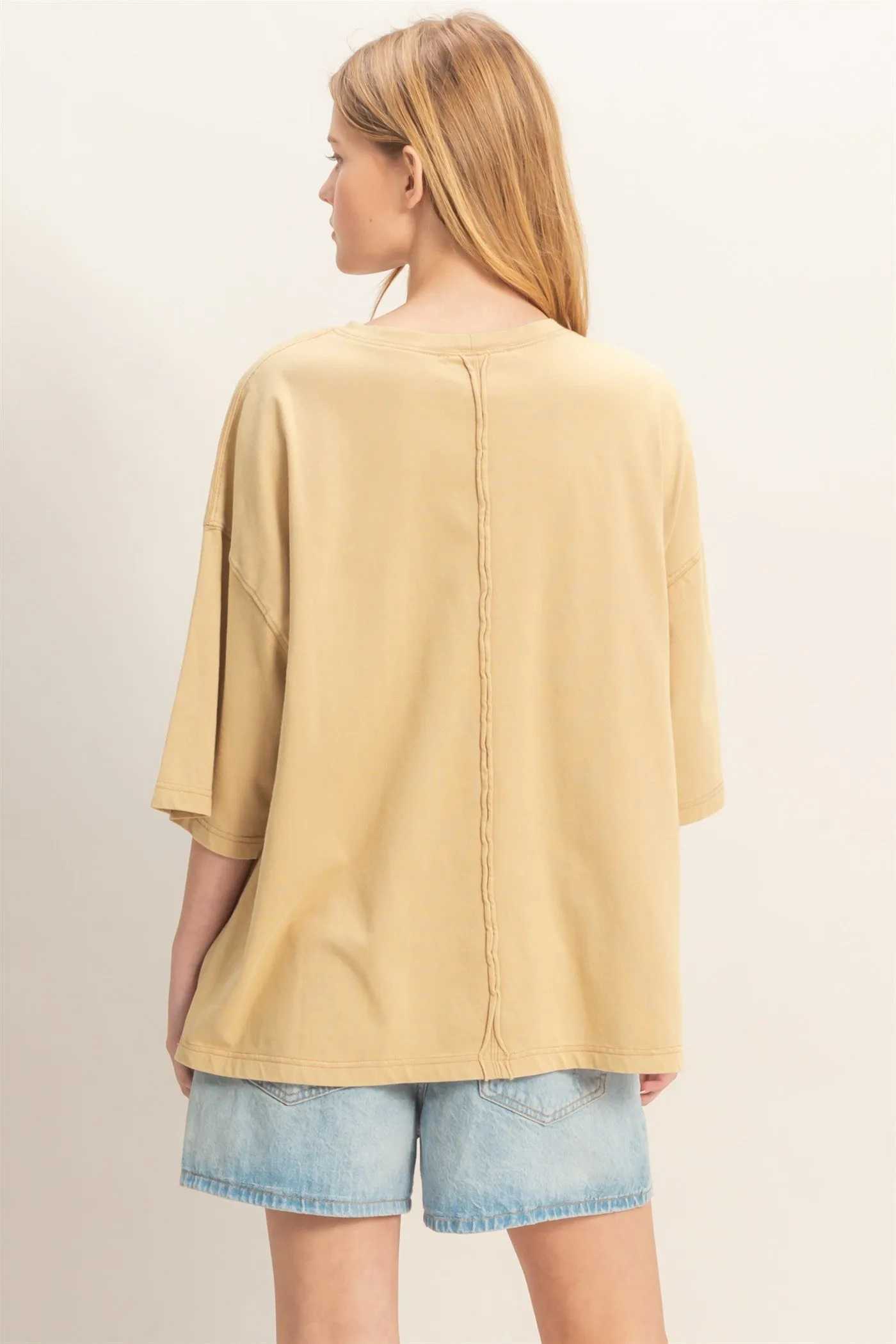 Beige Washed Oversized Crew Neck Top sold by Pinkblush product image thumbnail 3