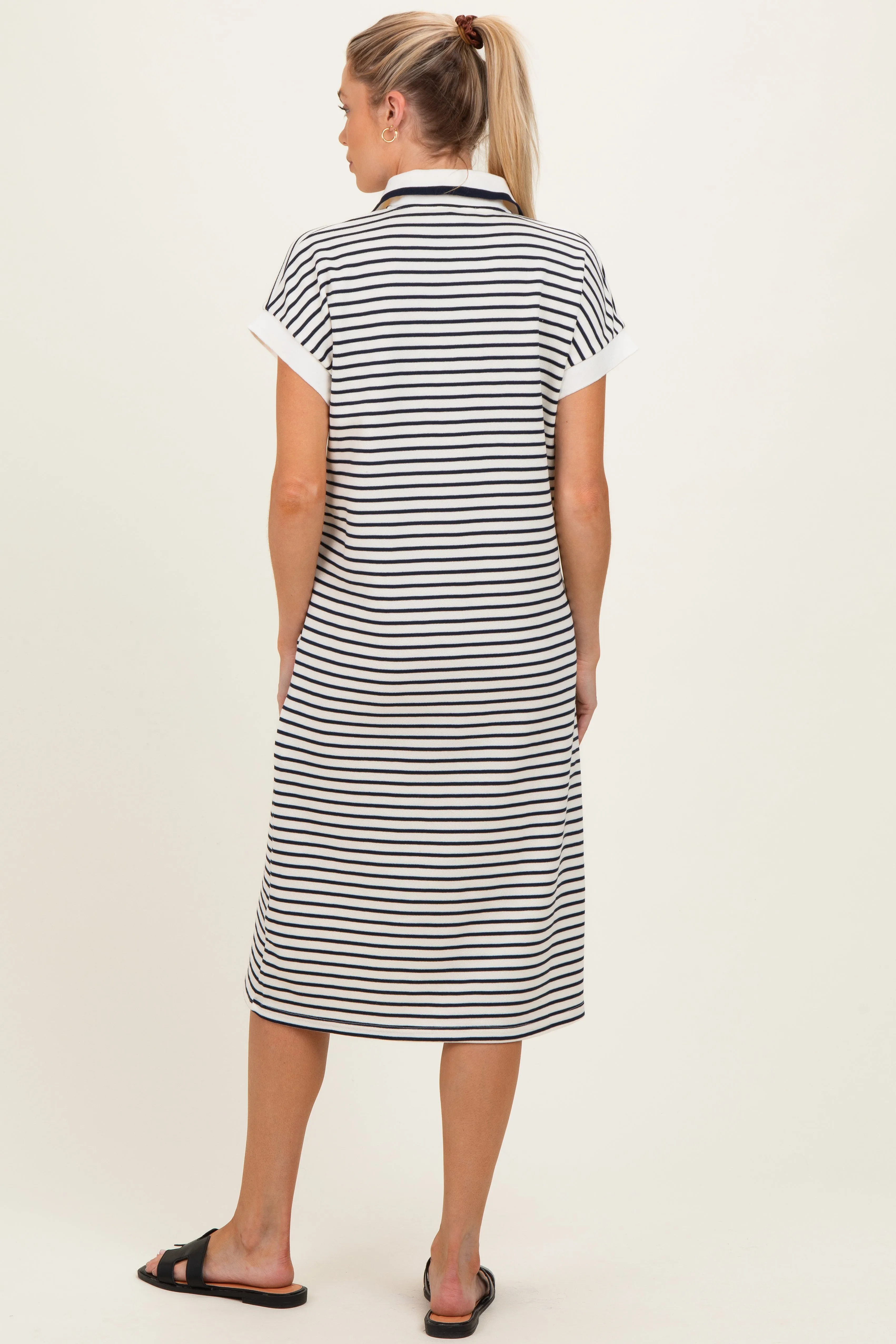 Navy Striped Polo Maternity Midi Dress sold by Pinkblush product image thumbnail 3