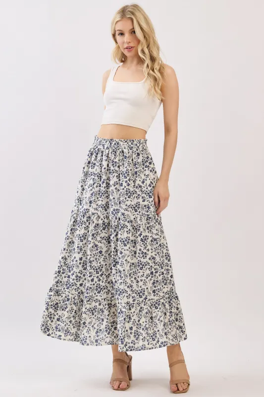 Cream Tiered Floral Print Maxi Skirt made by Pinkblush