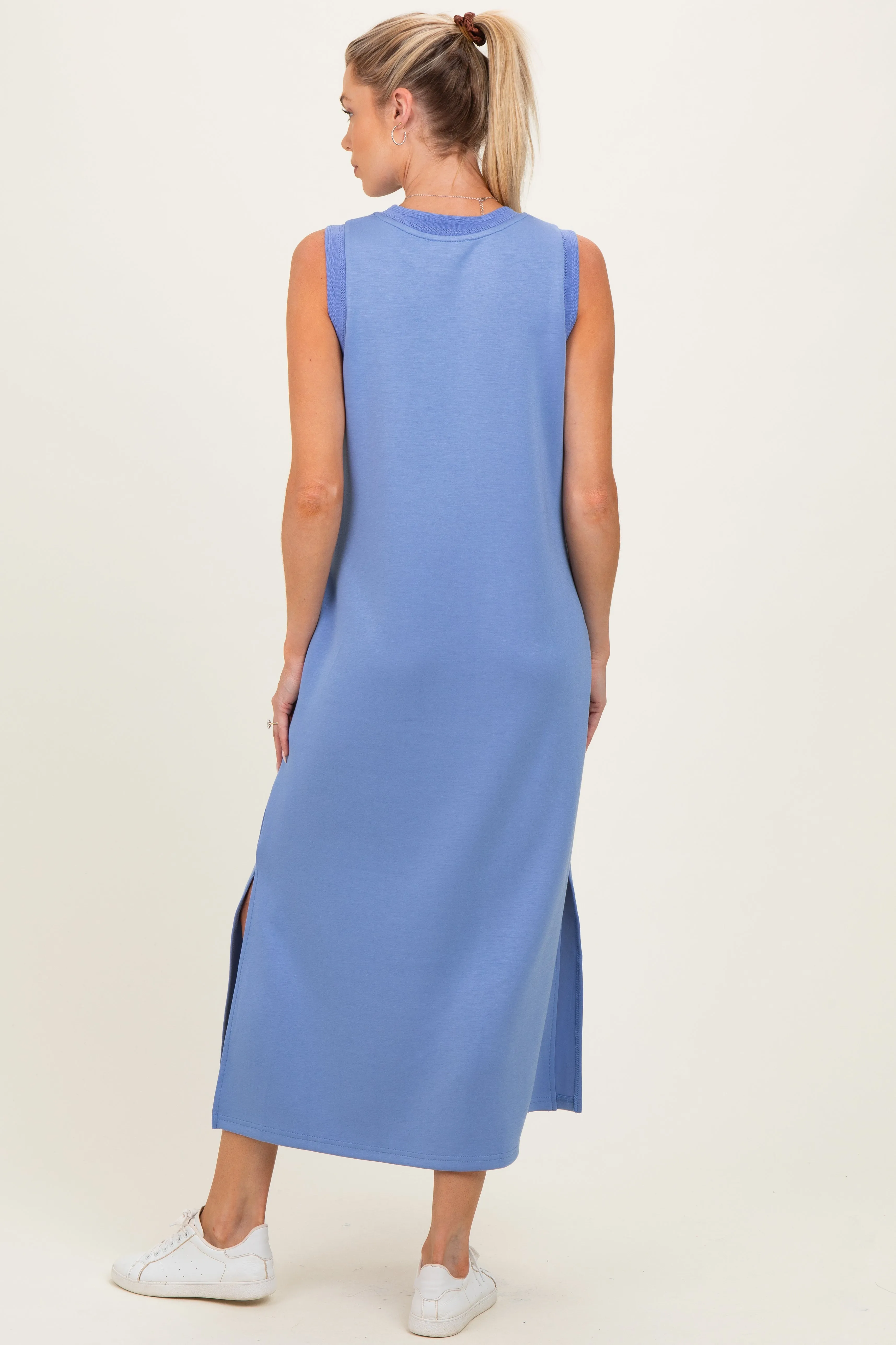 Chambray Blue Sleeveless Maternity Midi Dress sold by Pinkblush product image thumbnail 3