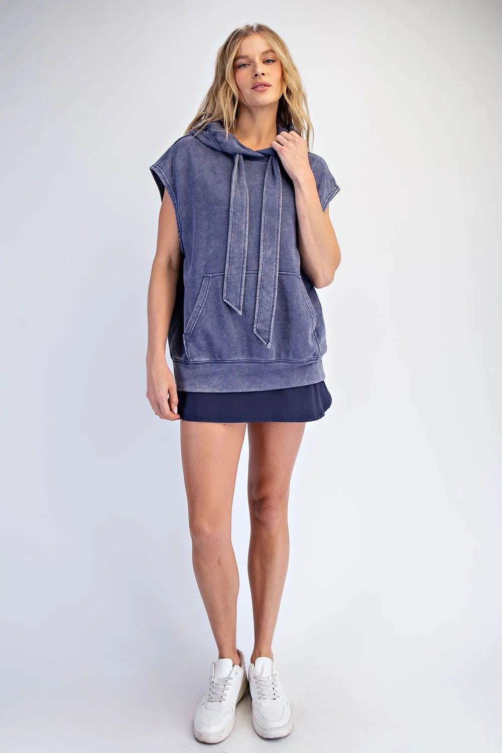 Navy Mineral Wash Sleeveless Hoodie sold by Pinkblush product image thumbnail 3