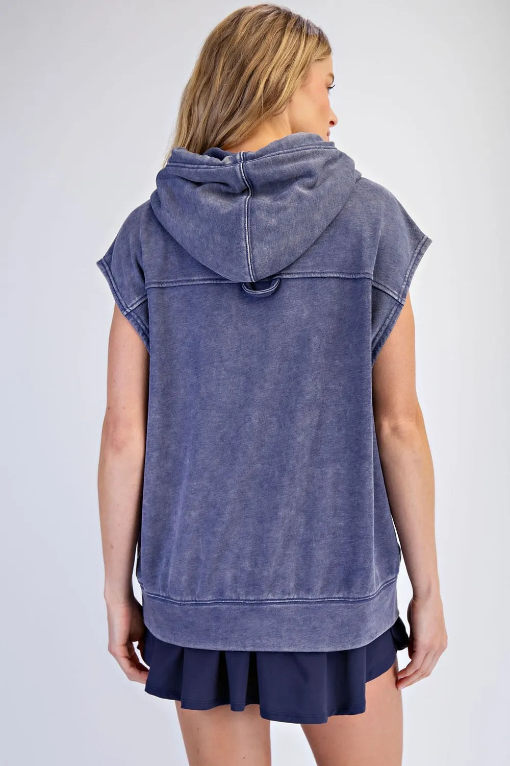 Navy Mineral Wash Sleeveless Hoodie sold by Pinkblush product image thumbnail 4