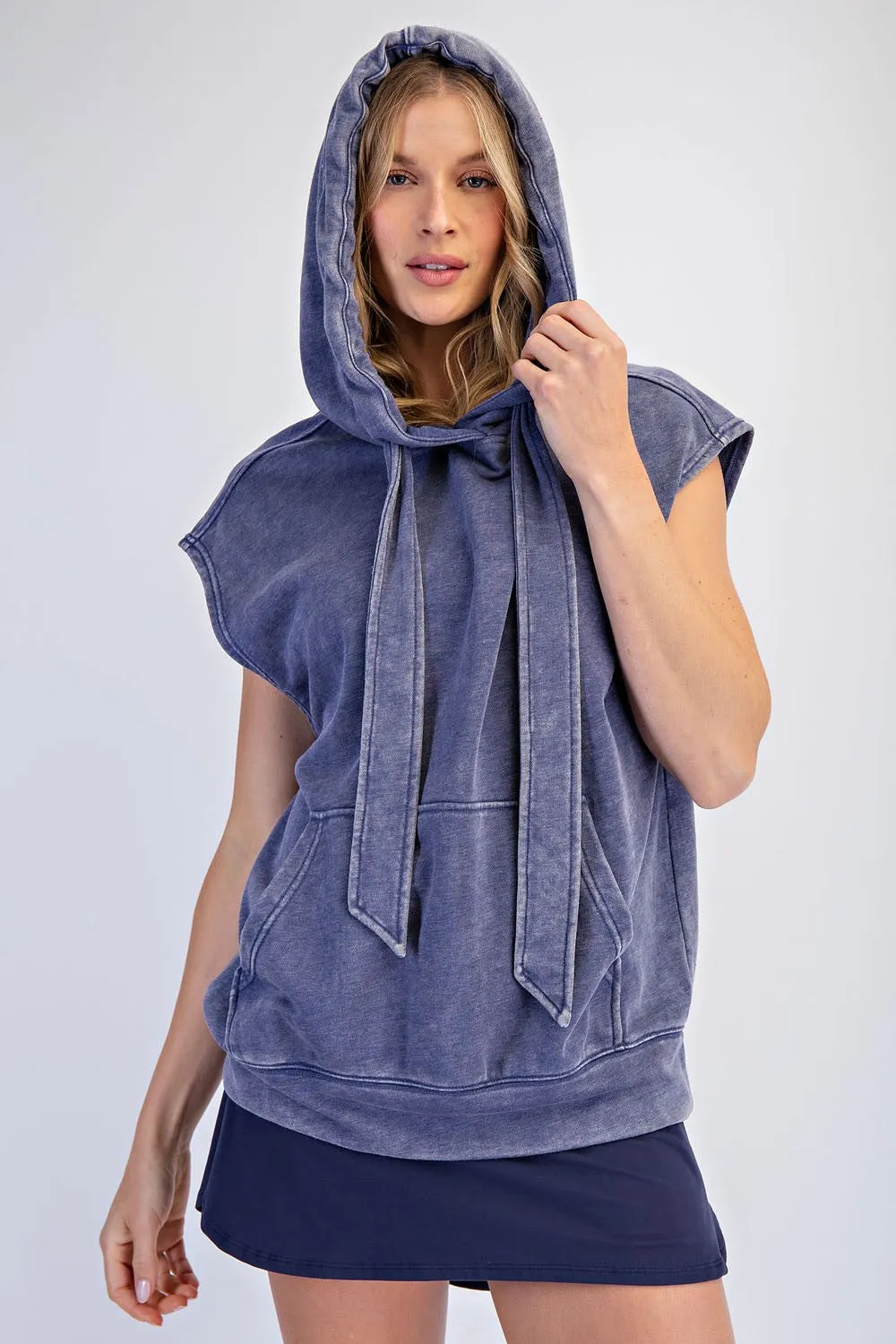 Navy Mineral Wash Sleeveless Hoodie sold by Pinkblush product image thumbnail 2