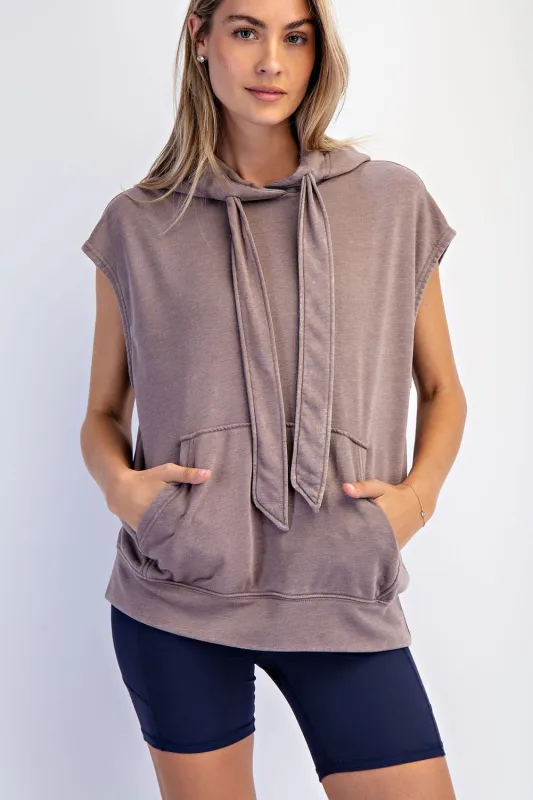 Mocha Mineral Wash Sleeveless Hoodie made by Rae Mode