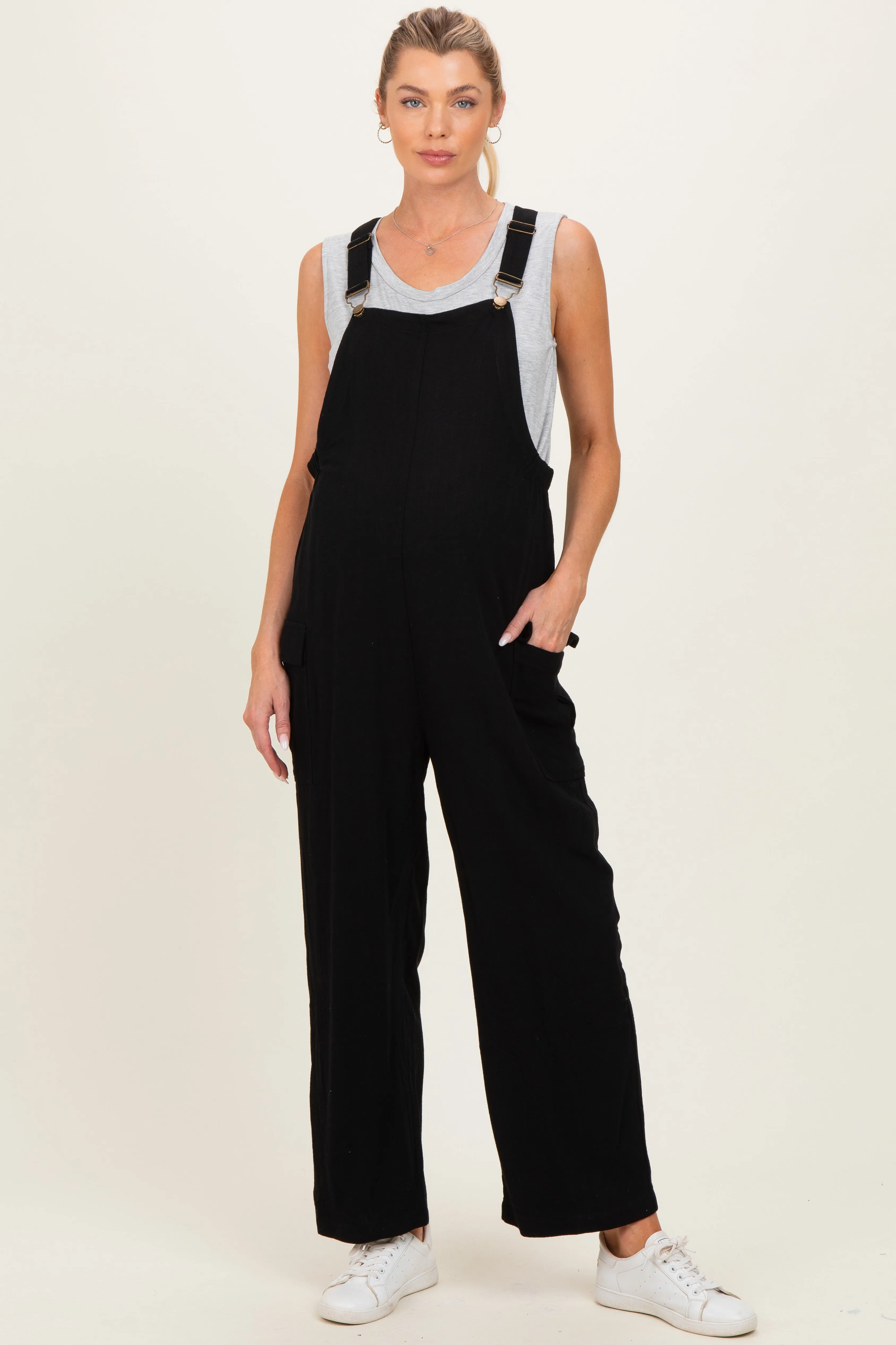 Black Straight Leg Maternity Adjustable Overalls sold by Pinkblush