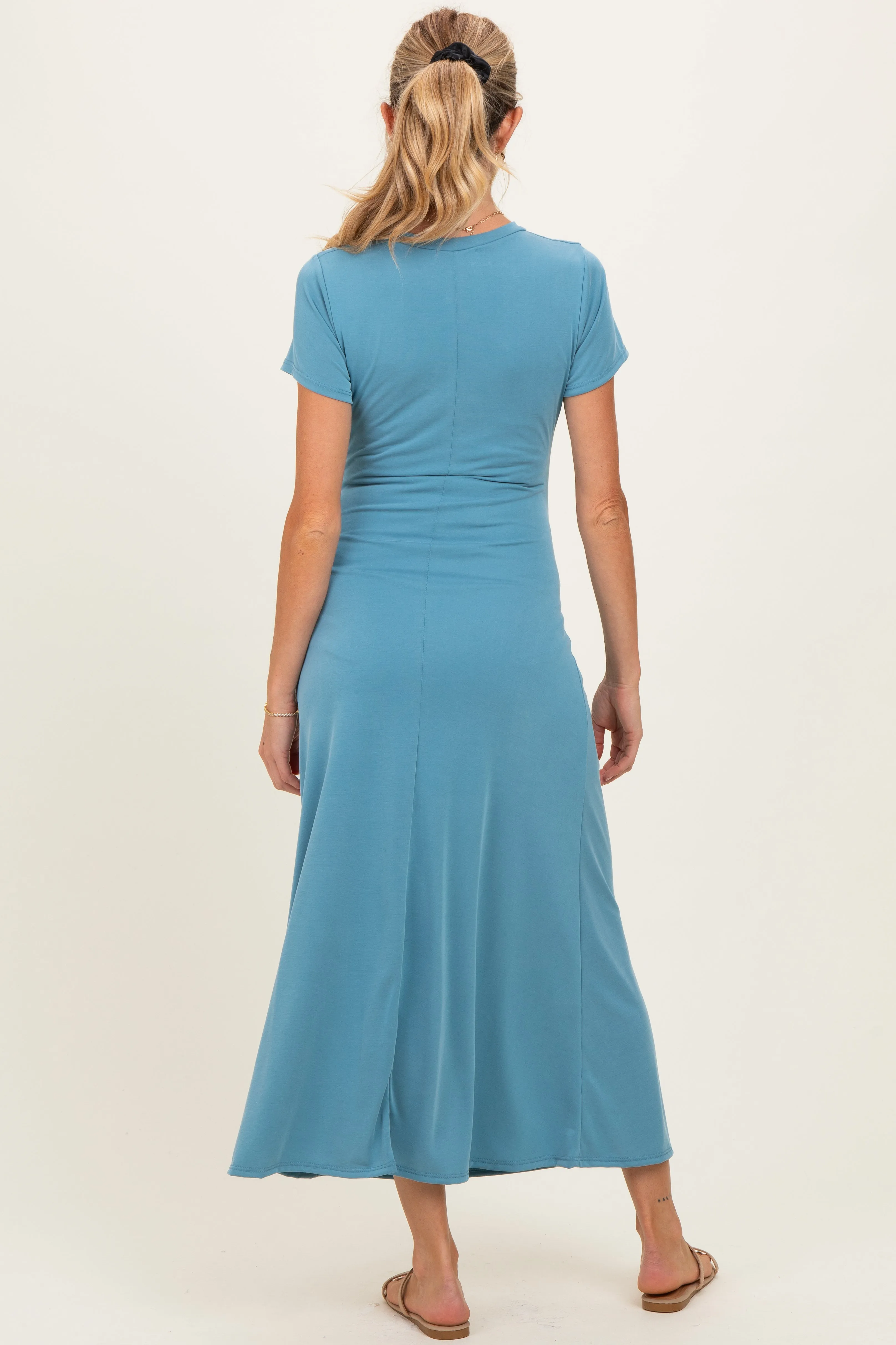 Blue Short Sleeve Ruched Maternity Midi Dress sold by Pinkblush product image thumbnail 4