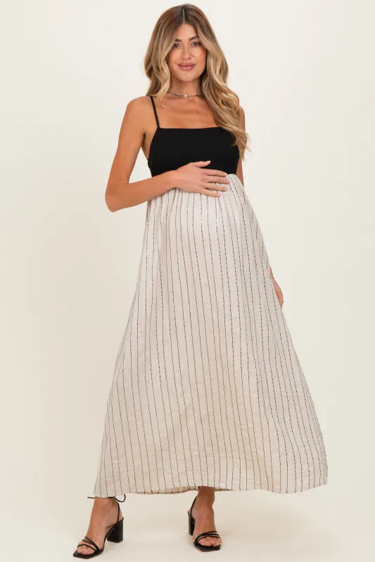 Black White Striped and Colorblock Maternity Maxi Dress made by Lalavon