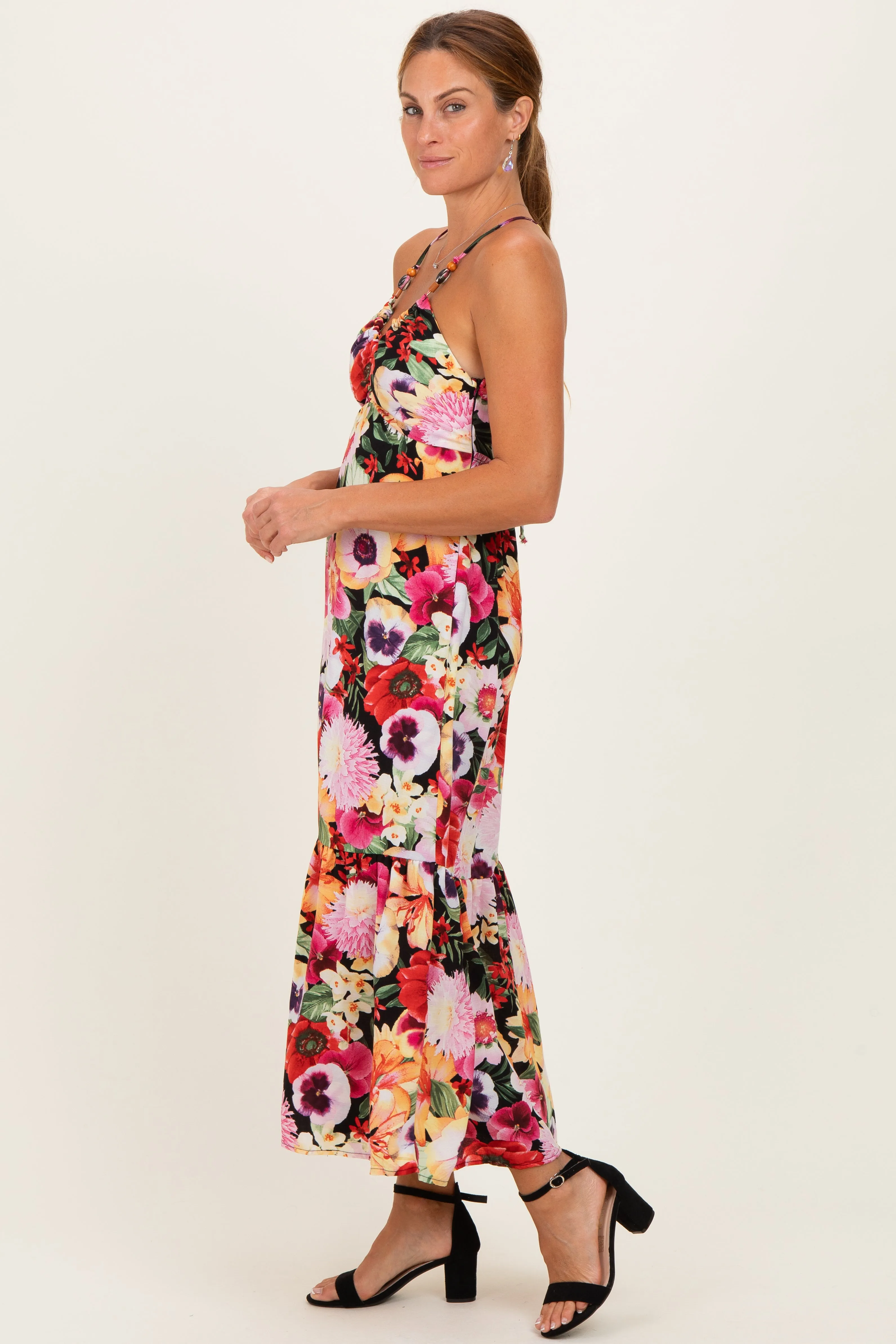 Black Floral Crisscross Back Midi Dress sold by Pinkblush product image thumbnail 2