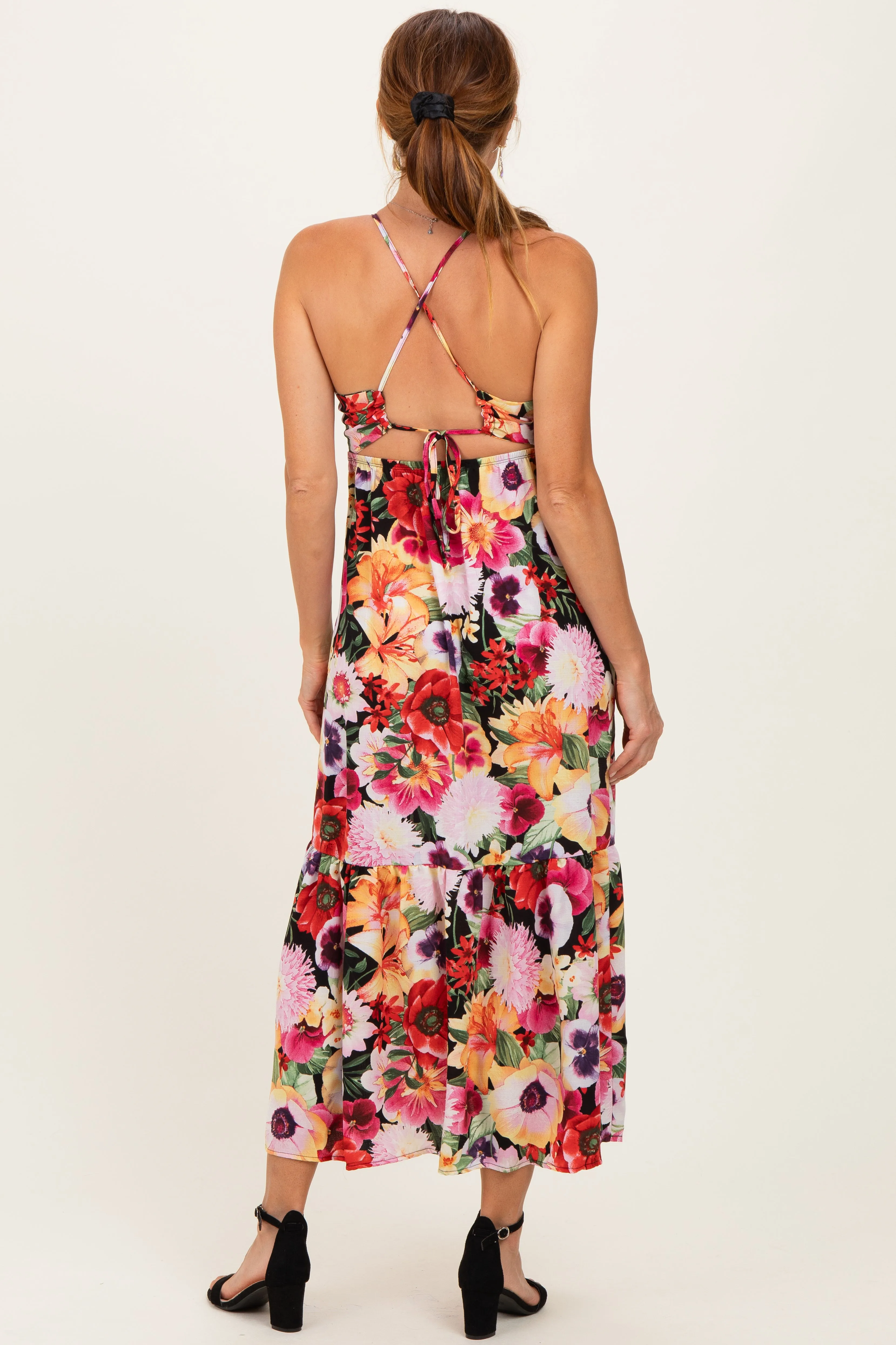 Black Floral Crisscross Back Midi Dress sold by Pinkblush product image thumbnail 3