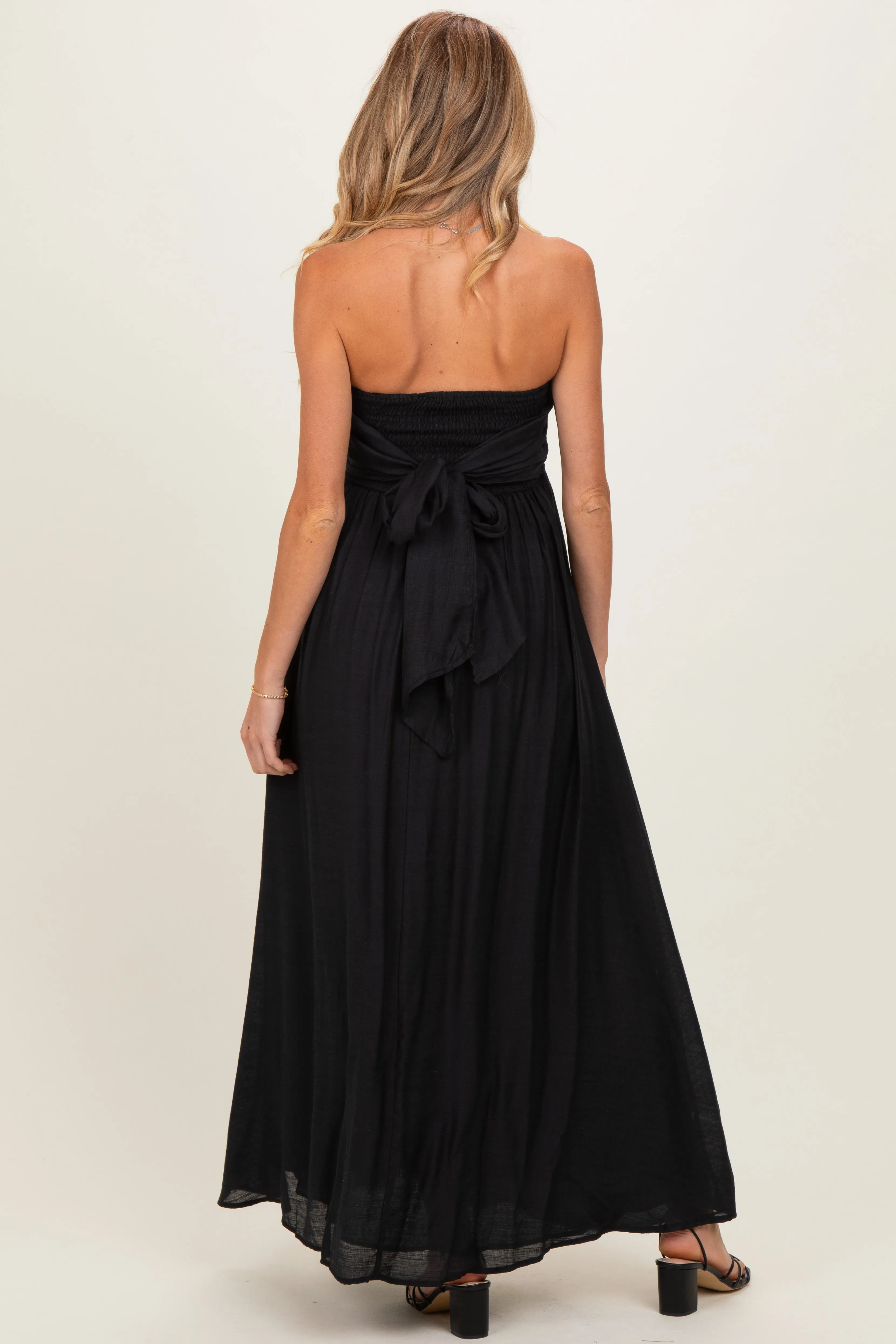 Black Strapless Tie Back Maternity Maxi Dress sold by Pinkblush product image thumbnail 3
