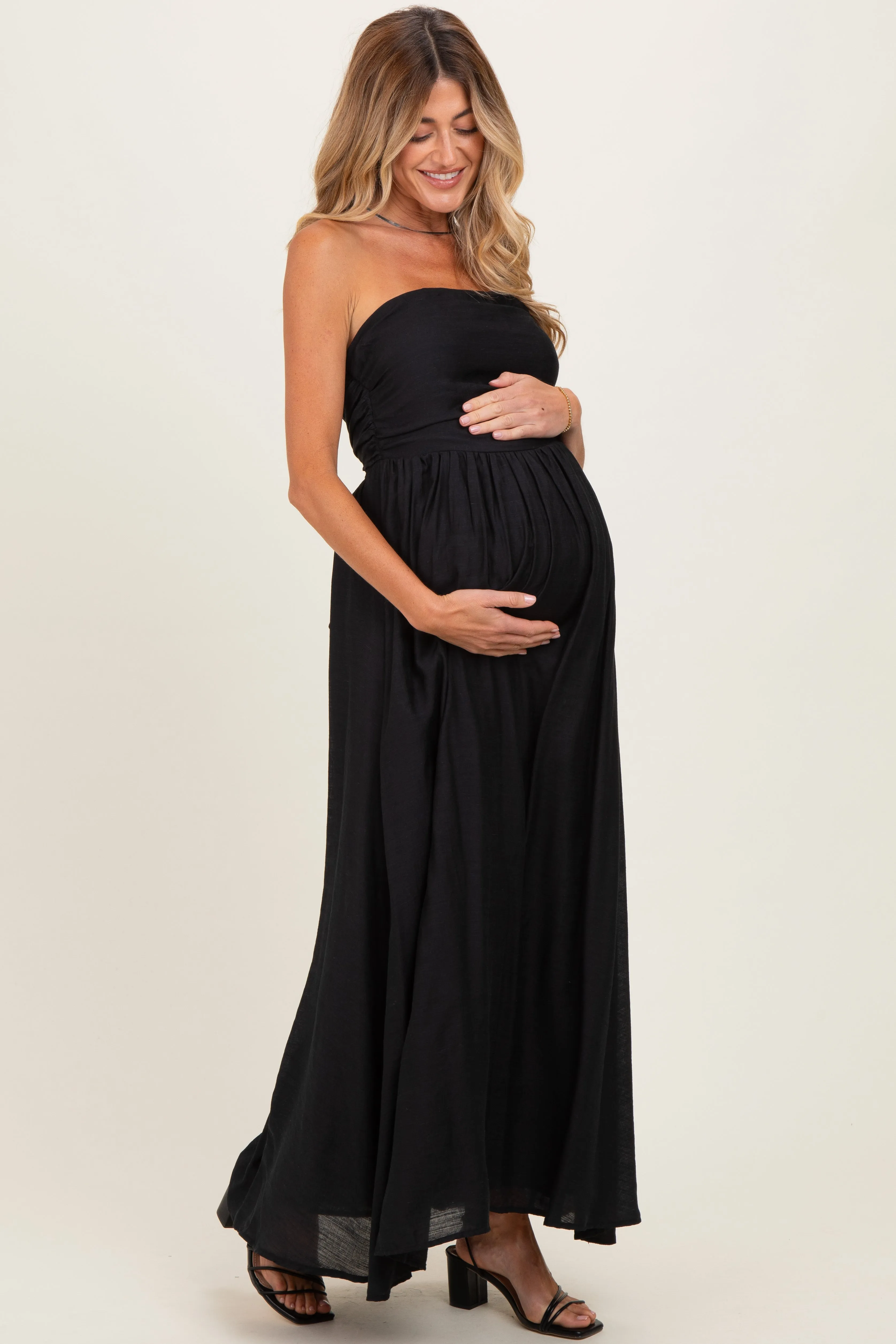 Black Strapless Tie Back Maternity Maxi Dress sold by Pinkblush product image thumbnail 2