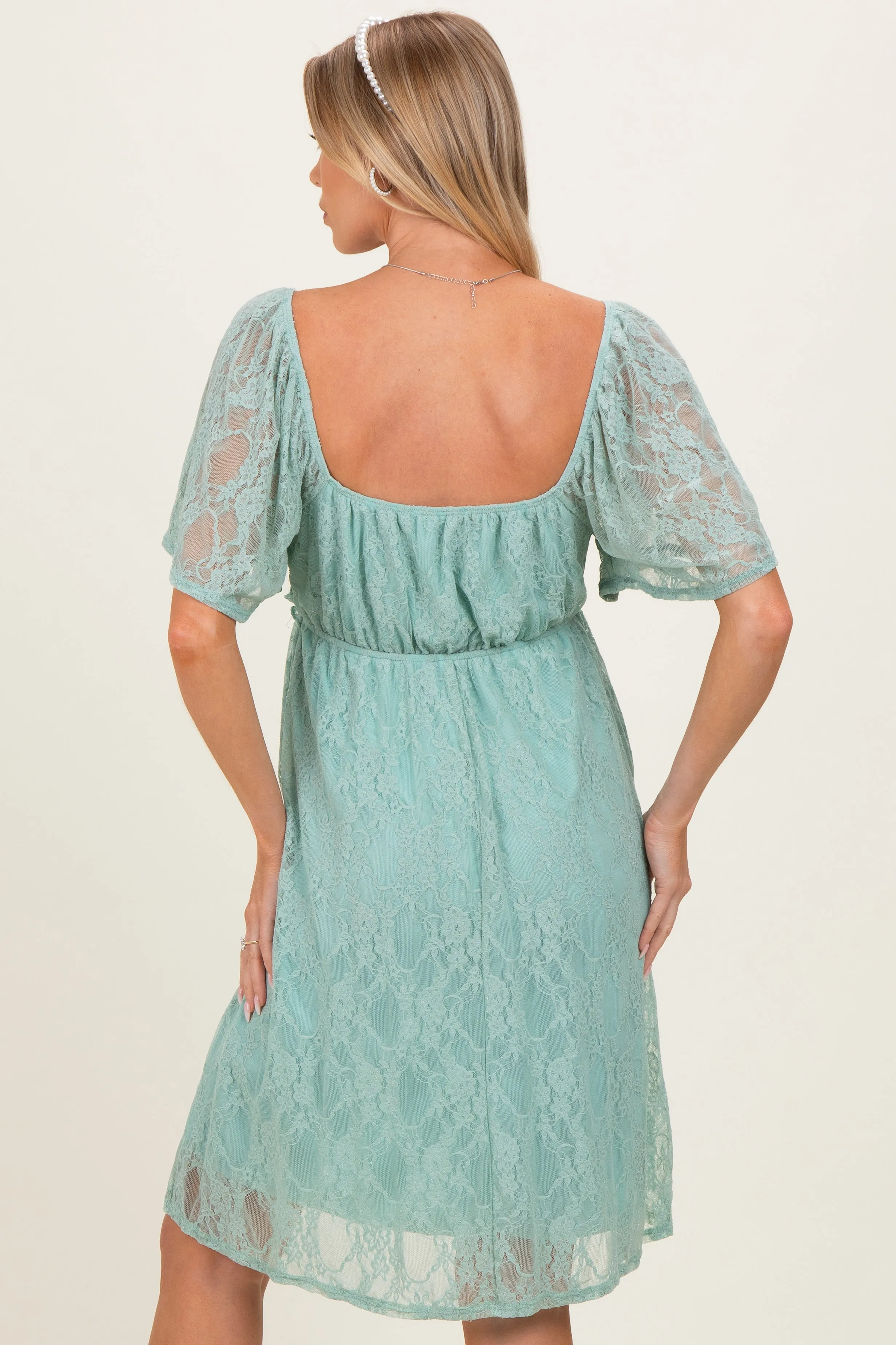 Sage Floral Lace Square Neck Ruffle Trim Maternity Maxi Dress sold by Pinkblush product image thumbnail 4