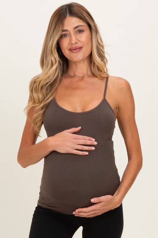 Brown Basic Adjustable Strap Maternity Cami made by Active Basic