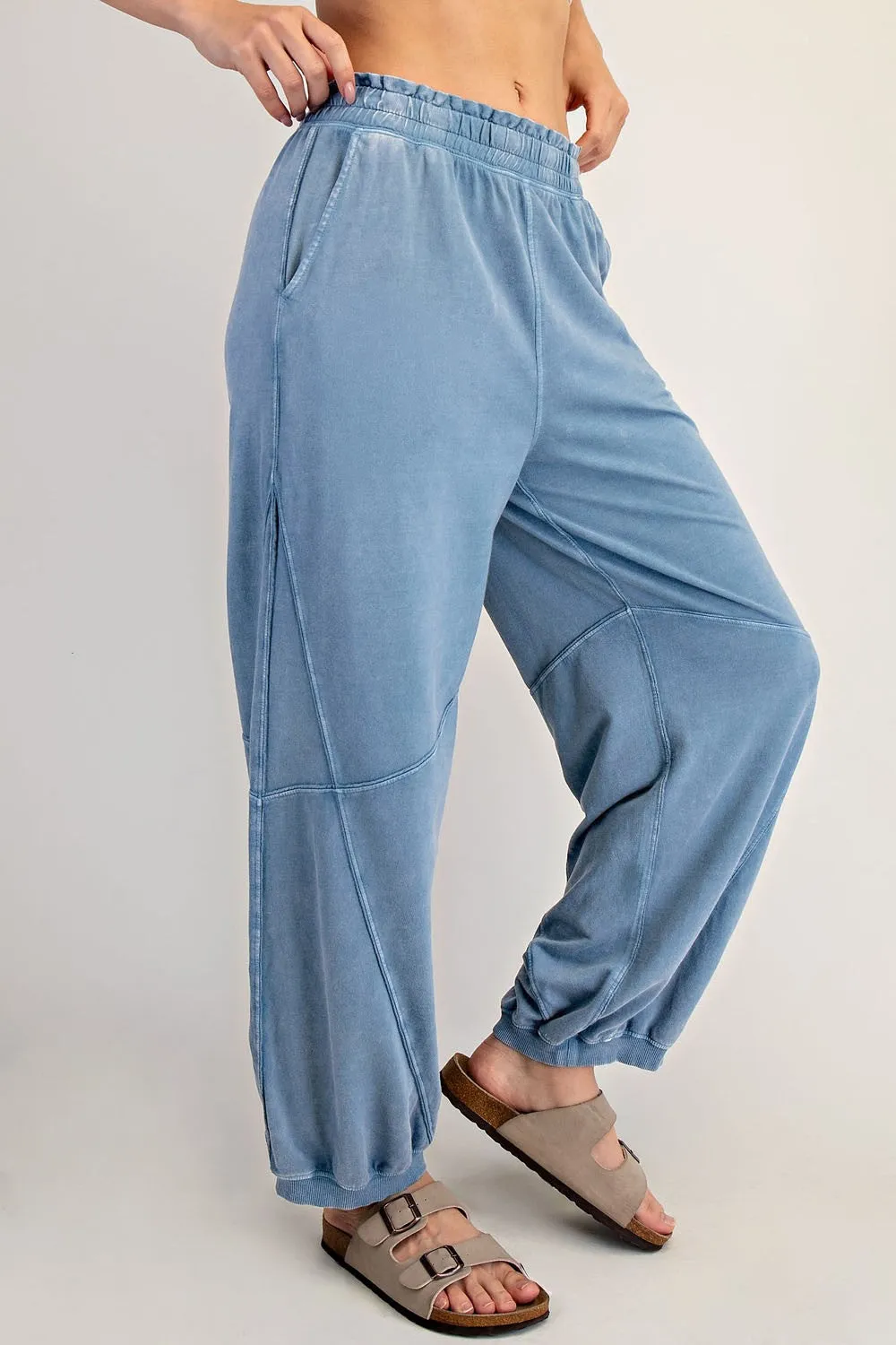 Dusty Blue Mineral Wash Terry Sweatpants sold by Pinkblush product image thumbnail 3