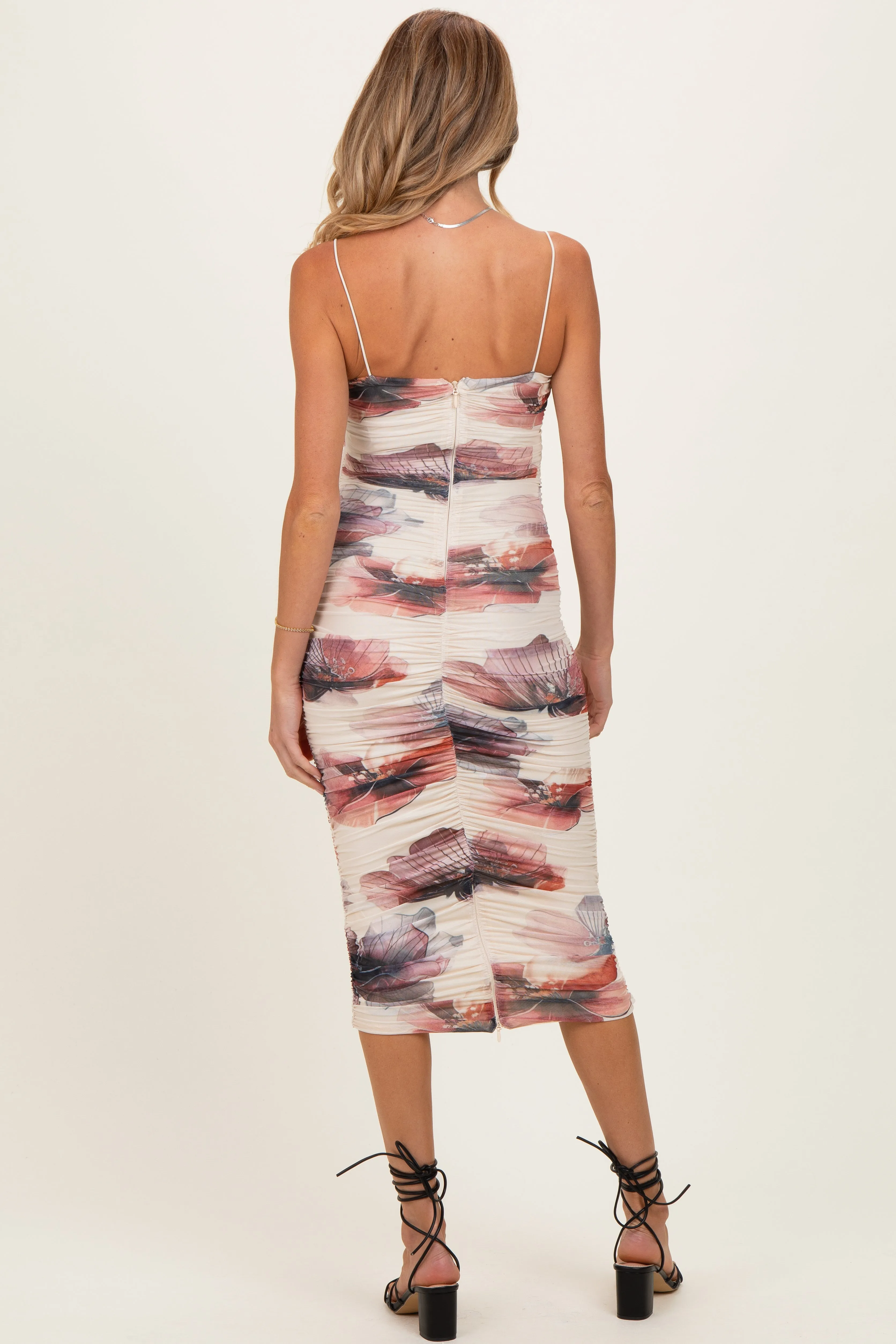 Cream Floral Mesh Fitted Maternity Midi Dress sold by Pinkblush product image thumbnail 3