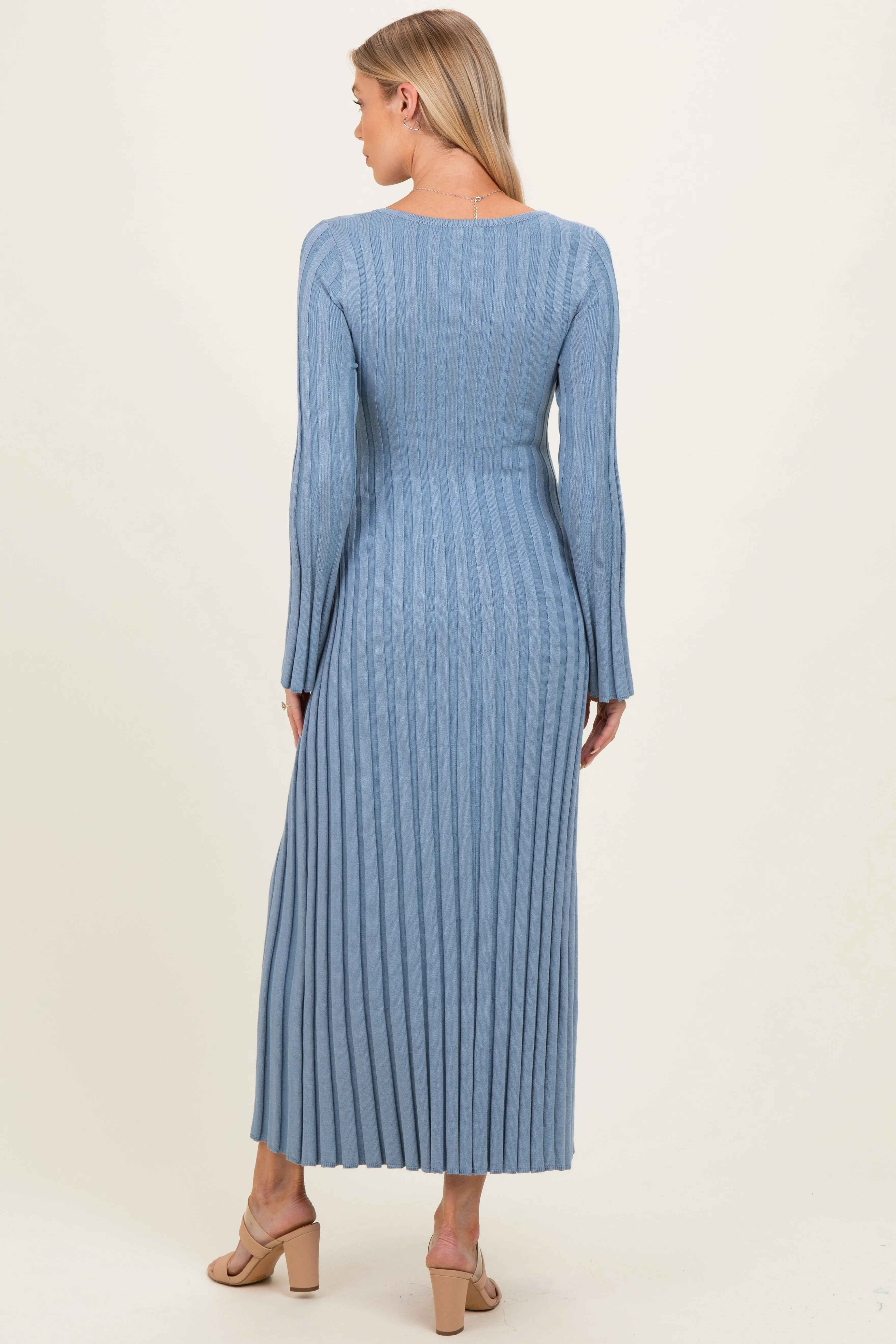 Light Blue Ribbed Maternity Knit Maxi Dress sold by Pinkblush product image thumbnail 3