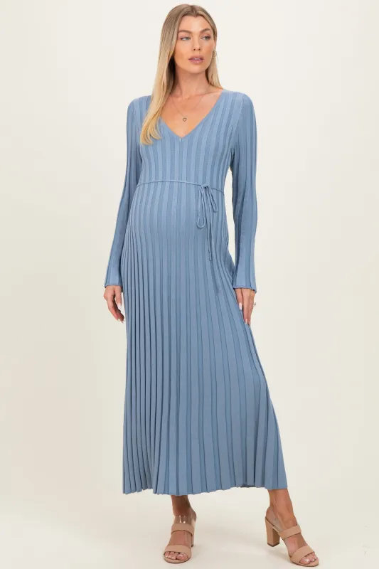 Light Blue Ribbed Maternity Knit Maxi Dress made by ILLA ILLA