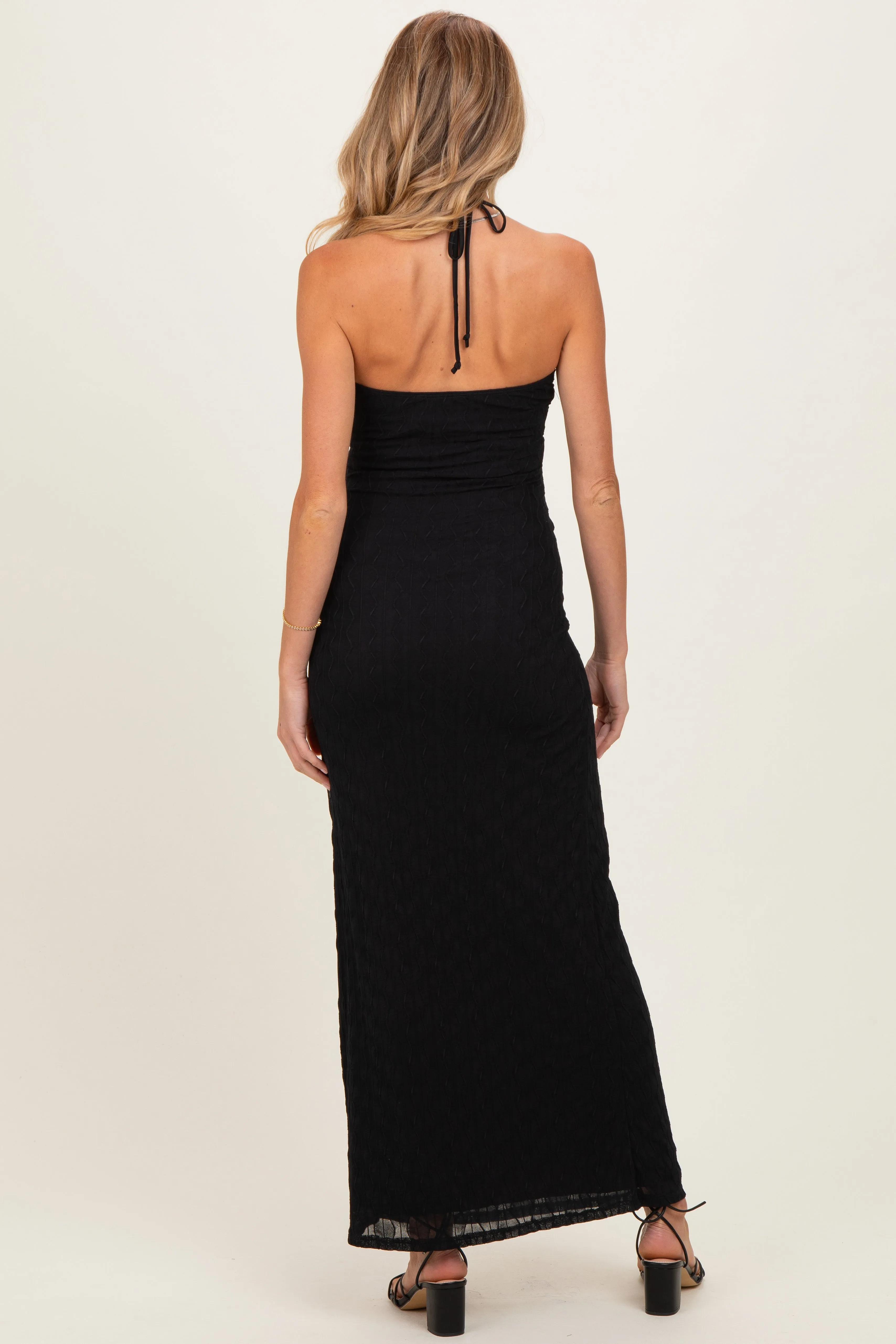 Black Halter Textured Knit Maternity Maxi Dress sold by Pinkblush product image thumbnail 3