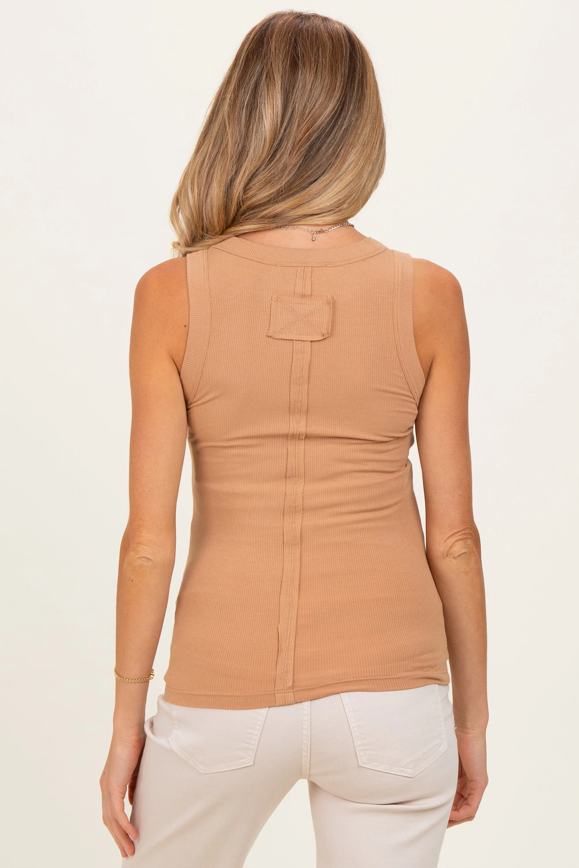 Camel Ribbed High Neck Maternity Tank Top sold by Pinkblush product image thumbnail 4