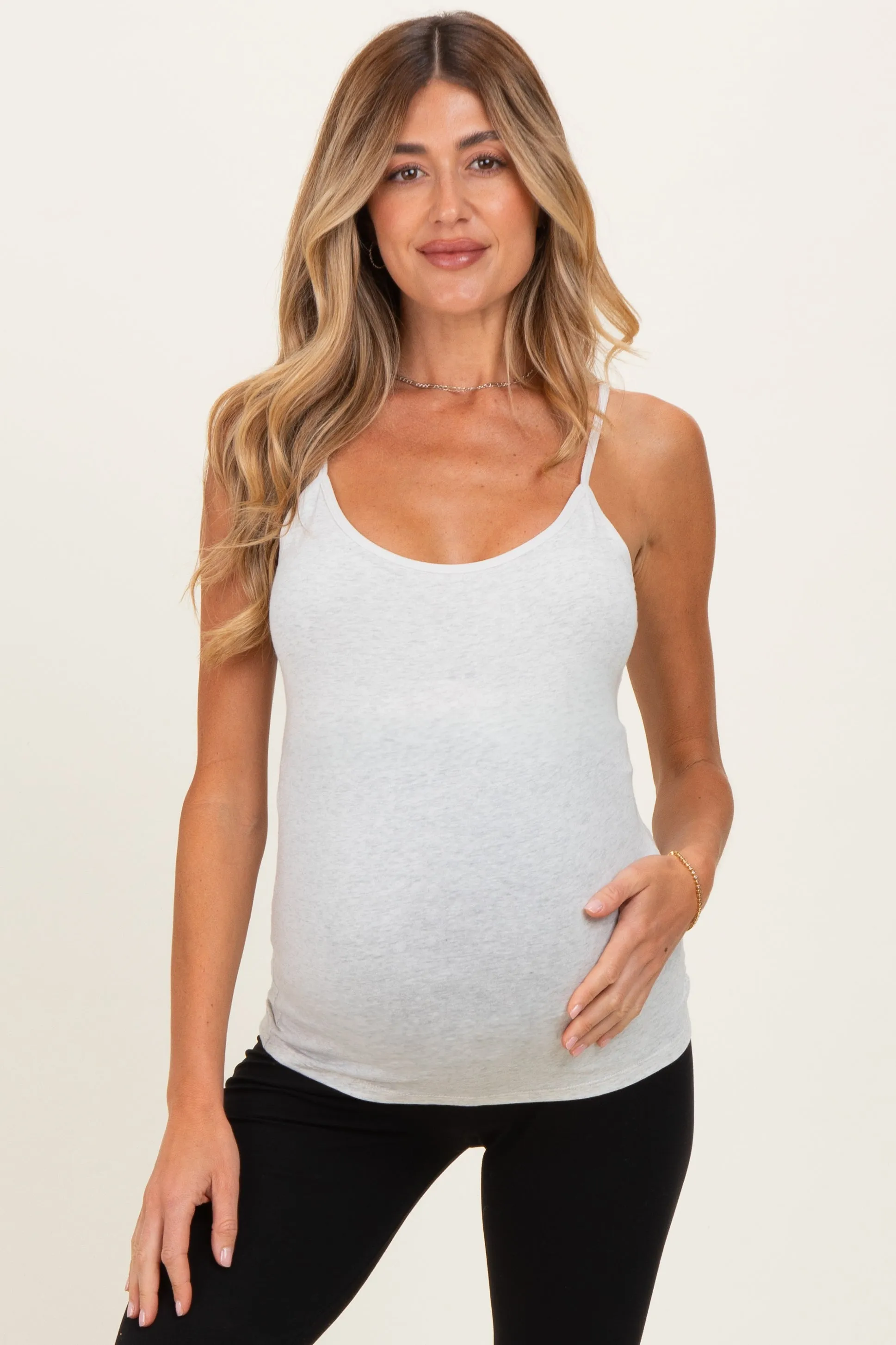 Oatmeal Basic Adjustable Strap Maternity Cami sold by Pinkblush