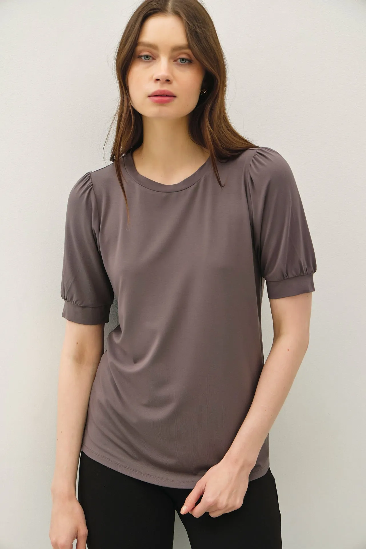 Charcoal Puff Sleeve Basic Maternity Top sold by Pinkblush product image thumbnail 5