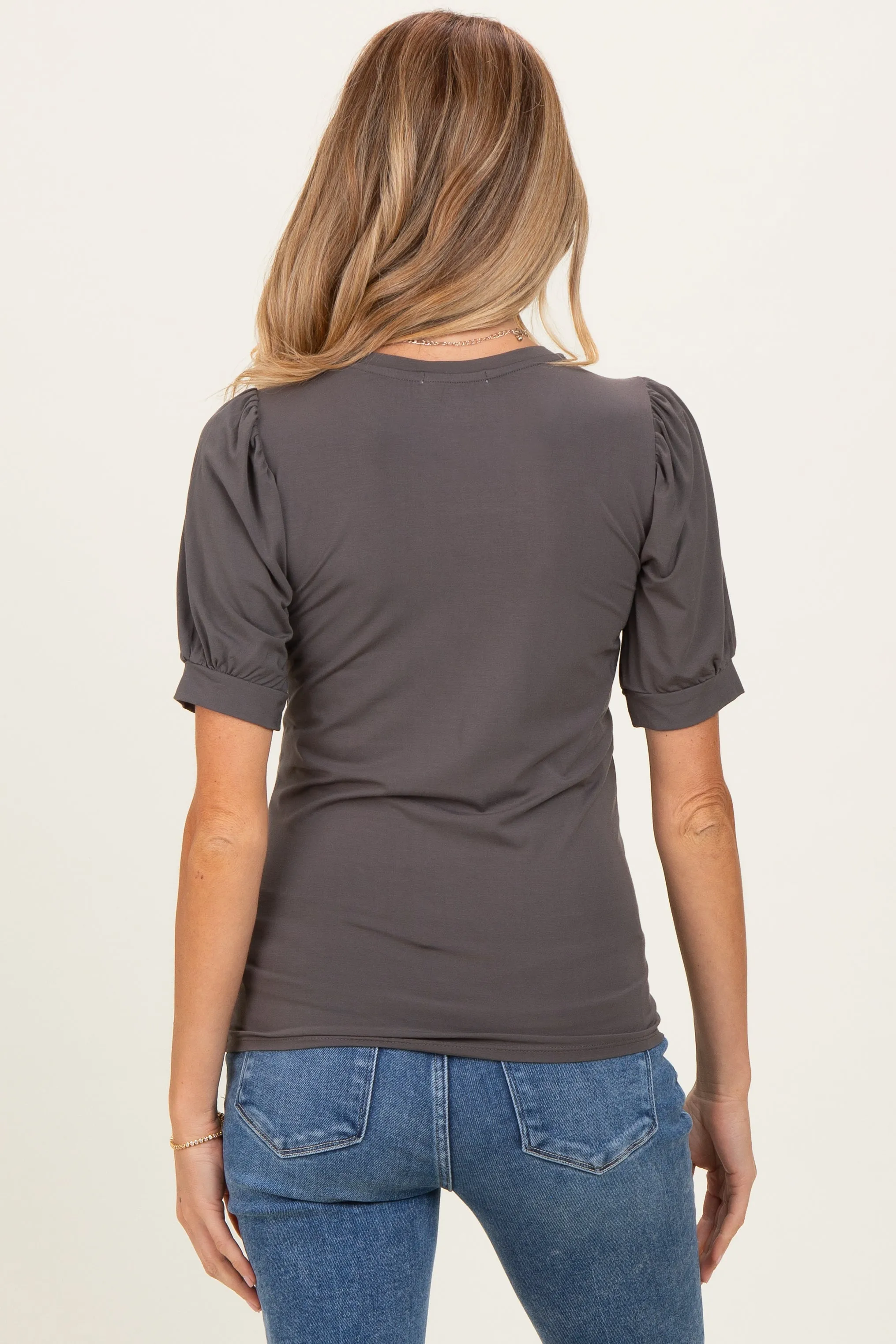 Charcoal Puff Sleeve Basic Maternity Top sold by Pinkblush product image thumbnail 4