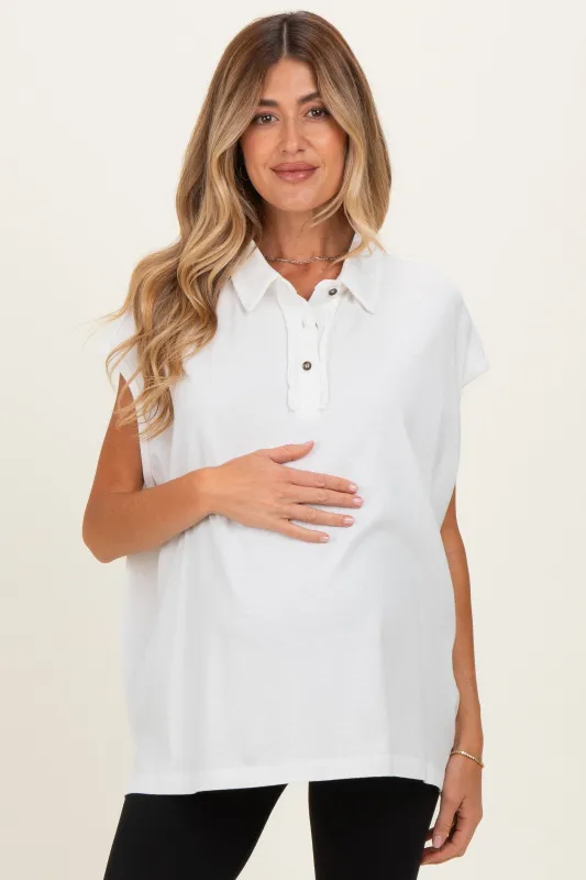 Ivory Pigment Dye Sleeveless Polo Oversized Maternity Top made by HYFVE