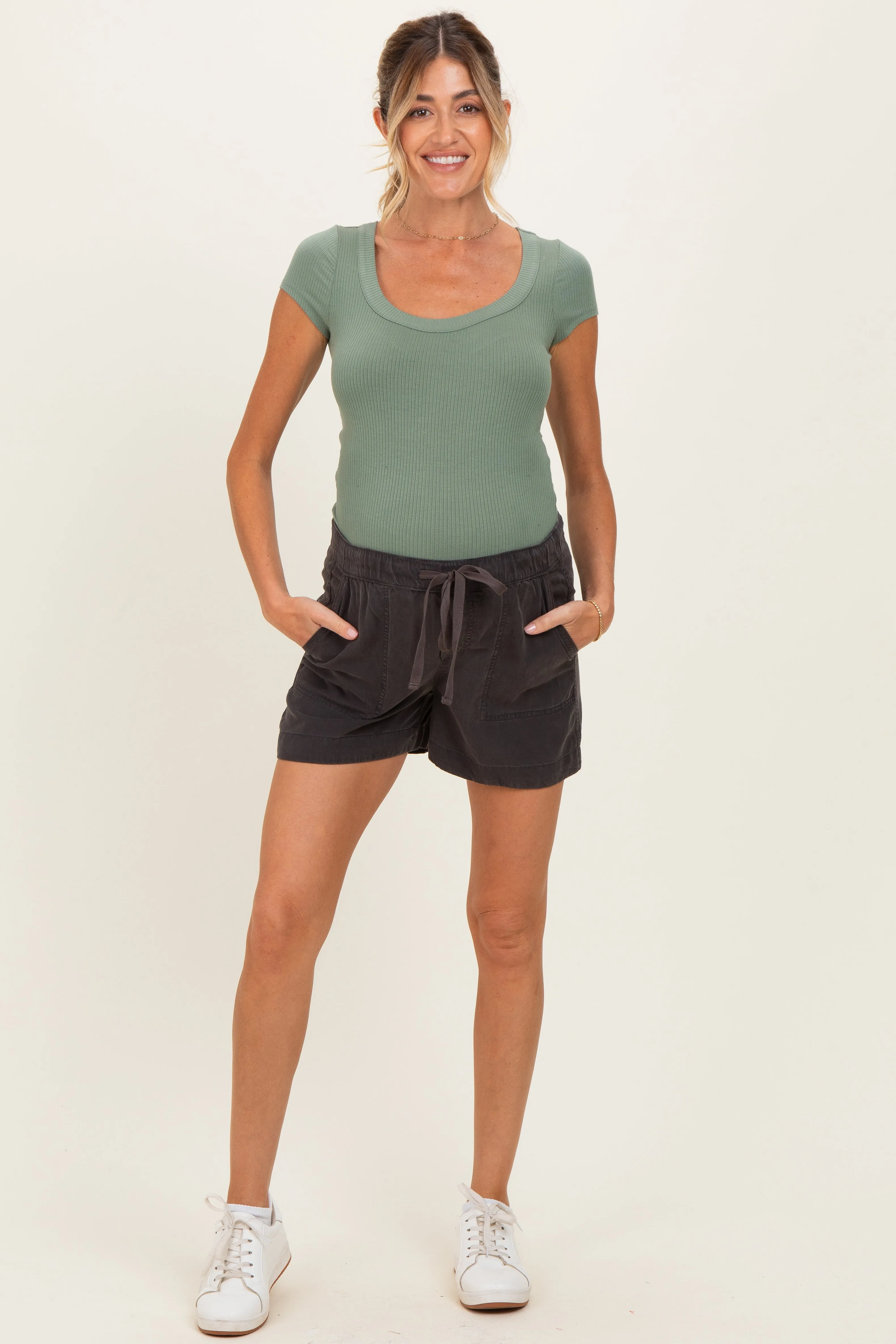 Charcoal Pull On Maternity Short sold by Pinkblush