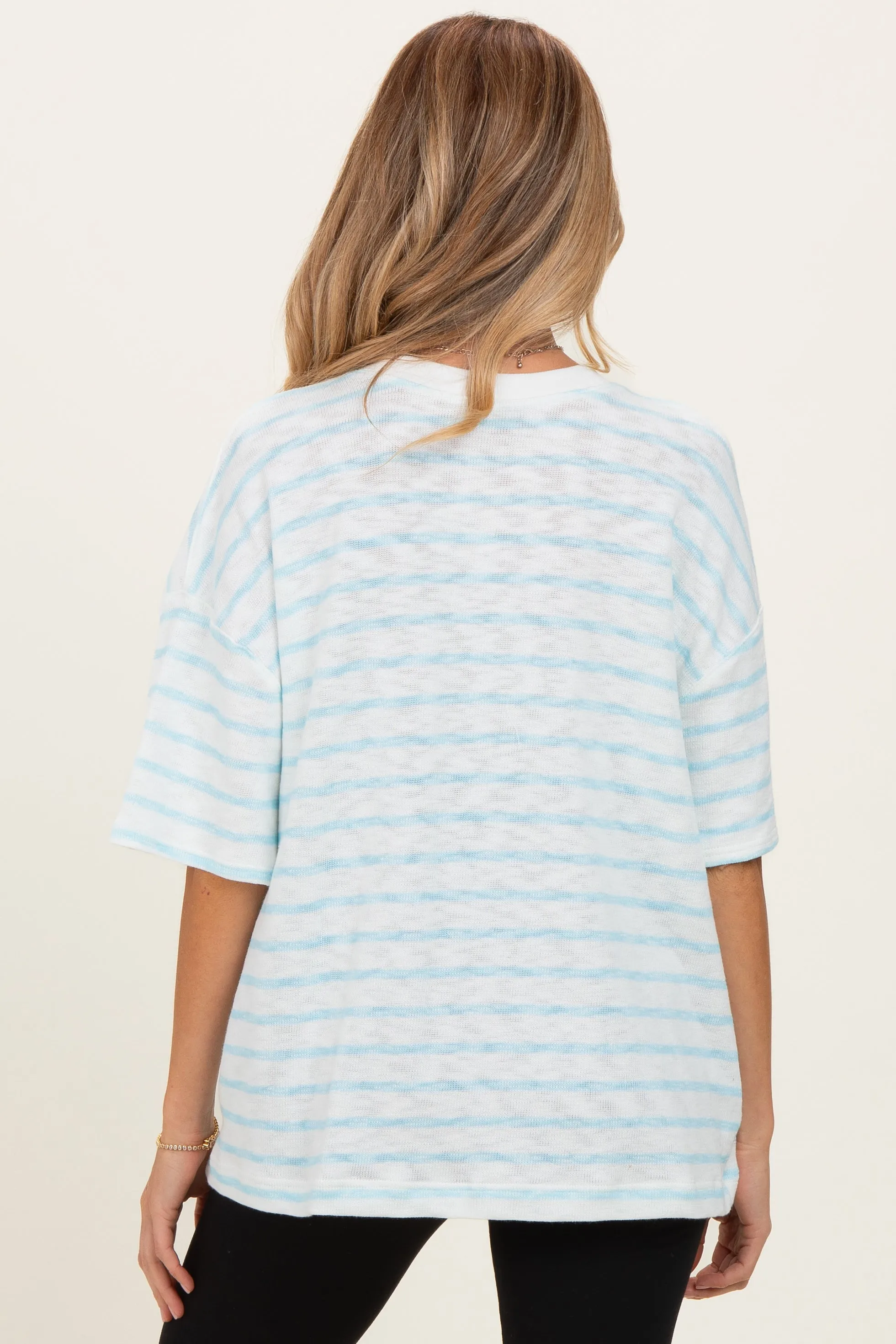 Light Blue Oversized Striped Maternity Short Sleeve Top sold by Pinkblush product image thumbnail 3