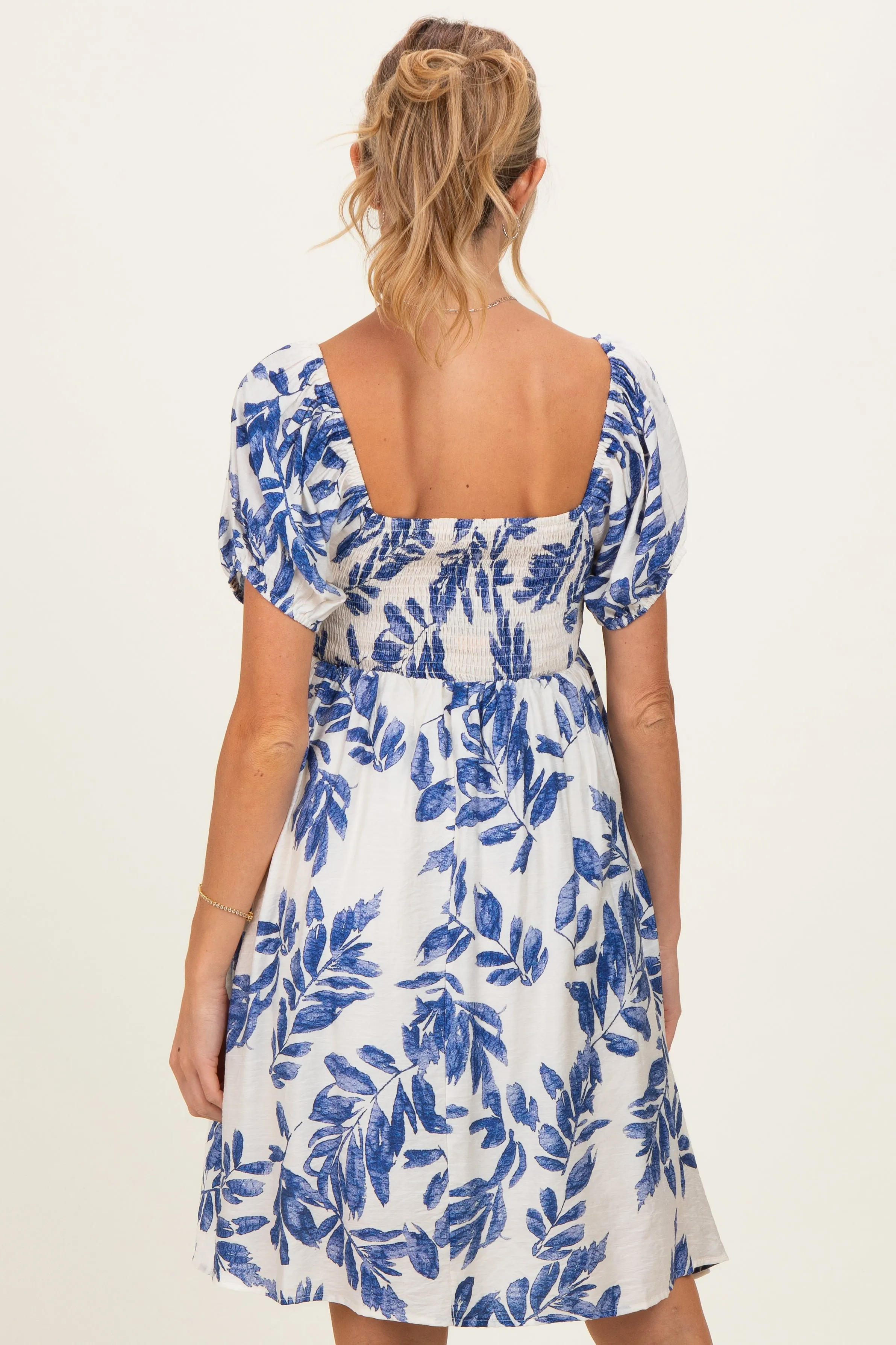 Blue Floral Puff Sleeve Maternity Dress sold by Pinkblush product image thumbnail 4