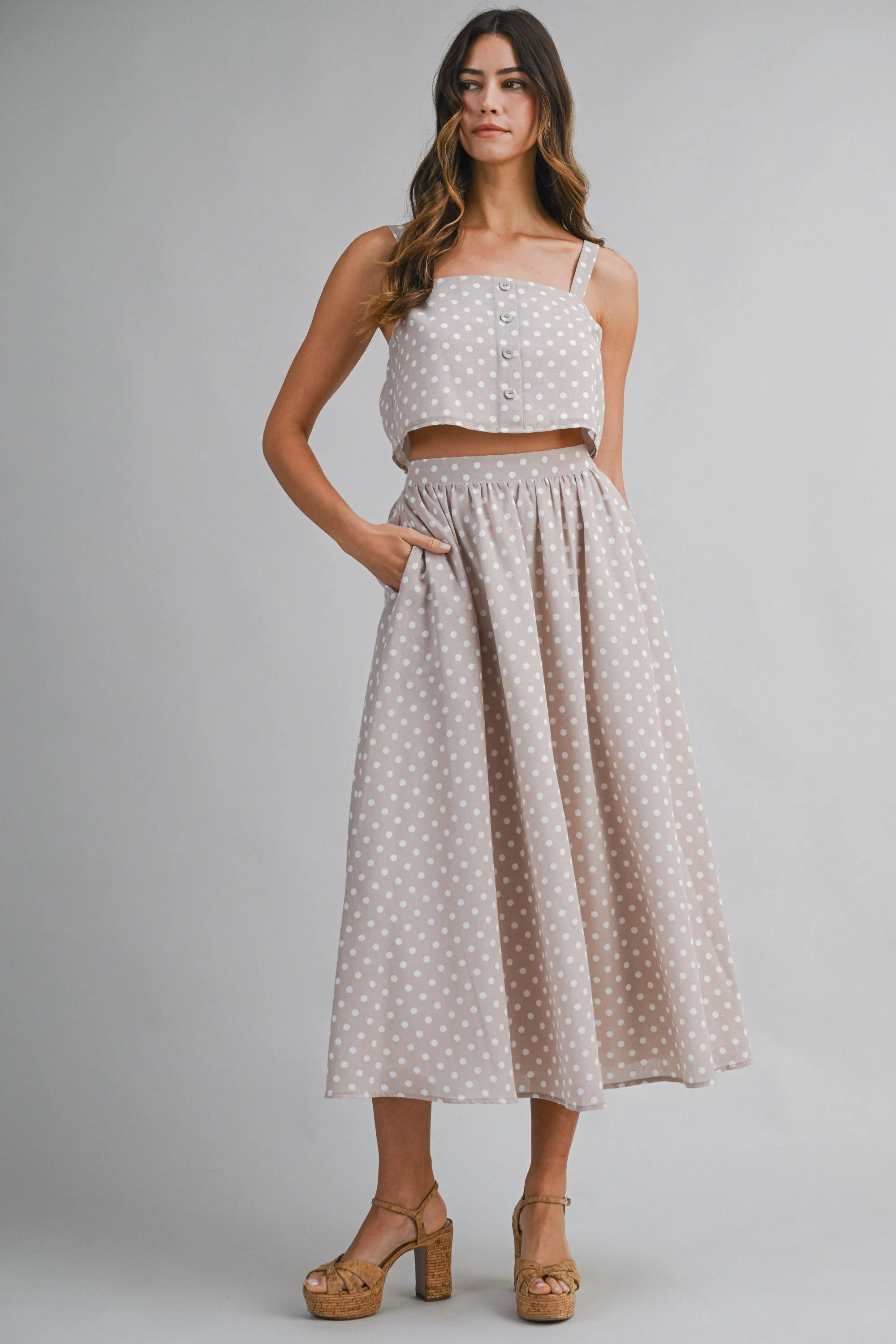 Mauve Polka Dot Crop Tank Midi Skirt Maternity Set sold by Pinkblush product image thumbnail 4