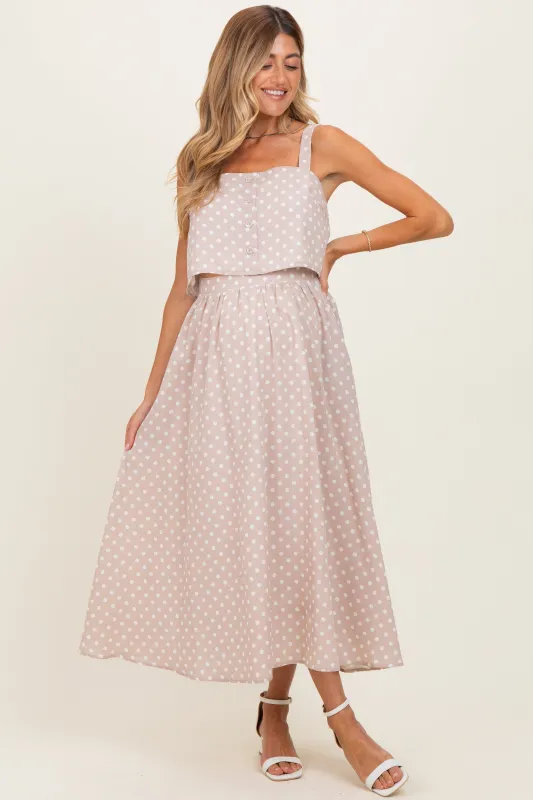 Mauve Polka Dot Crop Tank Midi Skirt Maternity Set made by MABLE