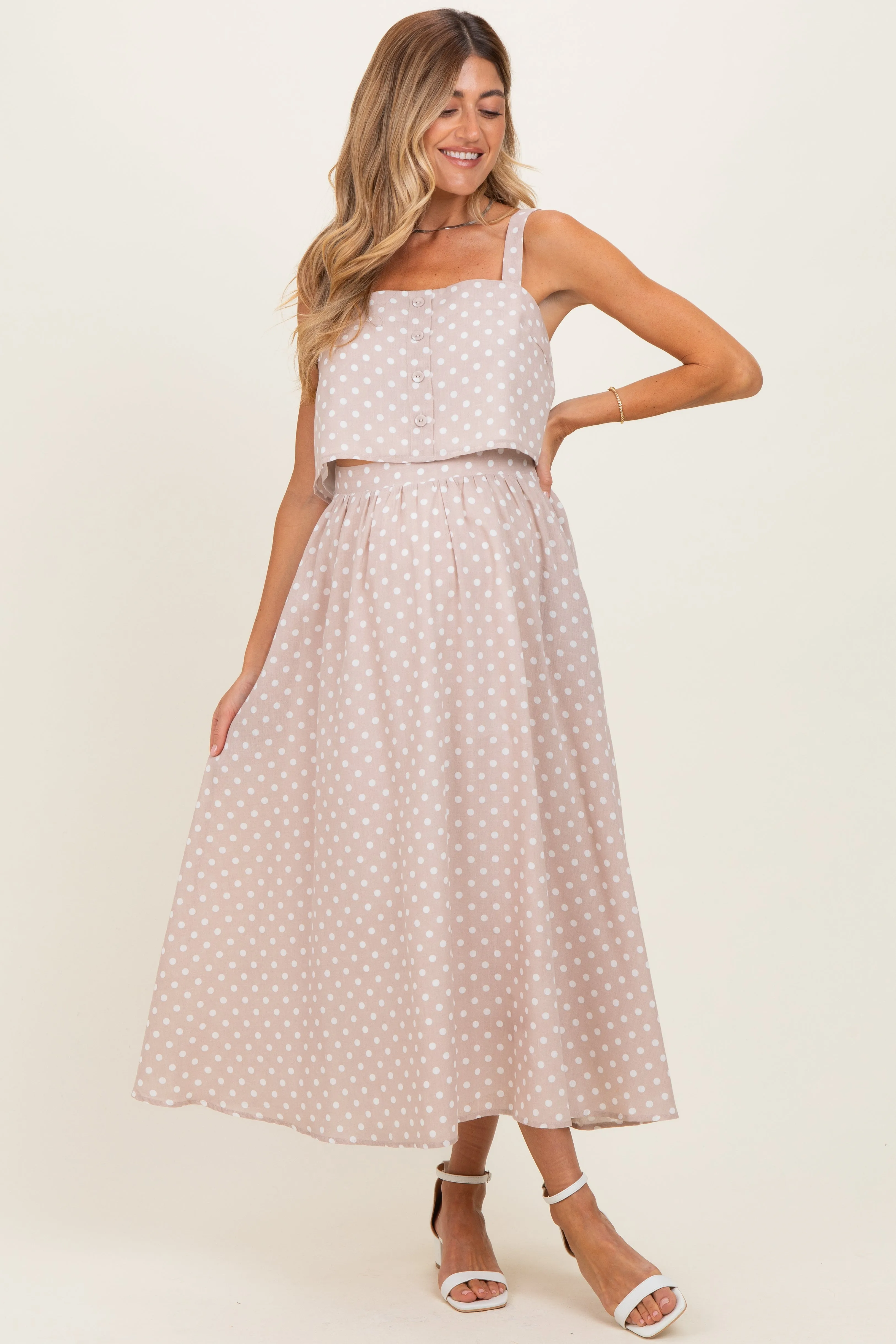 Mauve Polka Dot Crop Tank Midi Skirt Maternity Set sold by Pinkblush
