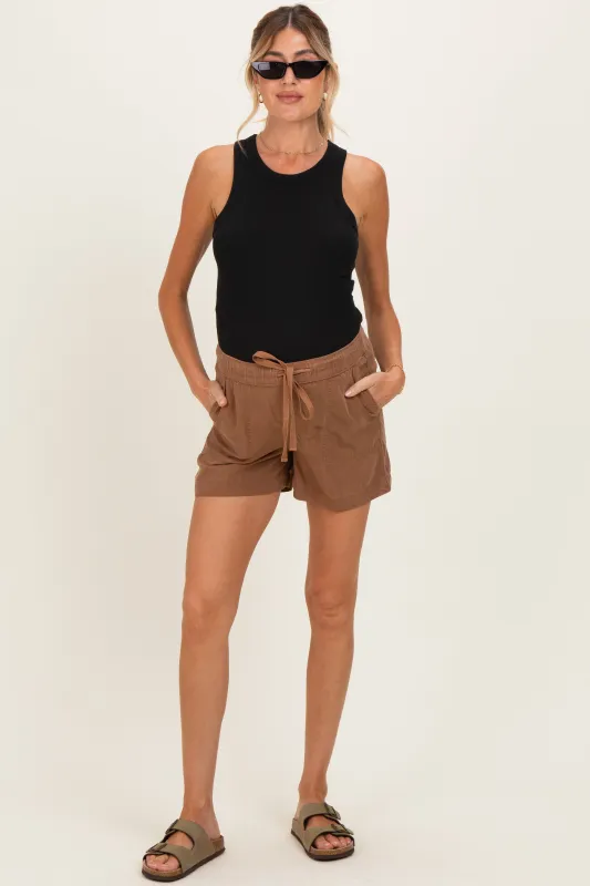 Brown Pull On Maternity Short made by BE COOL