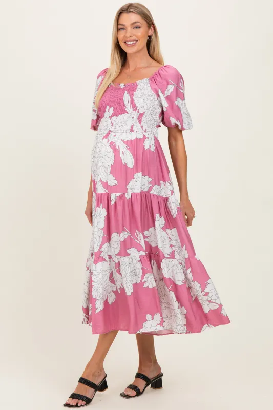 Pink Floral Cutout Tie Back Maternity Midi Dress made by Pinkblush