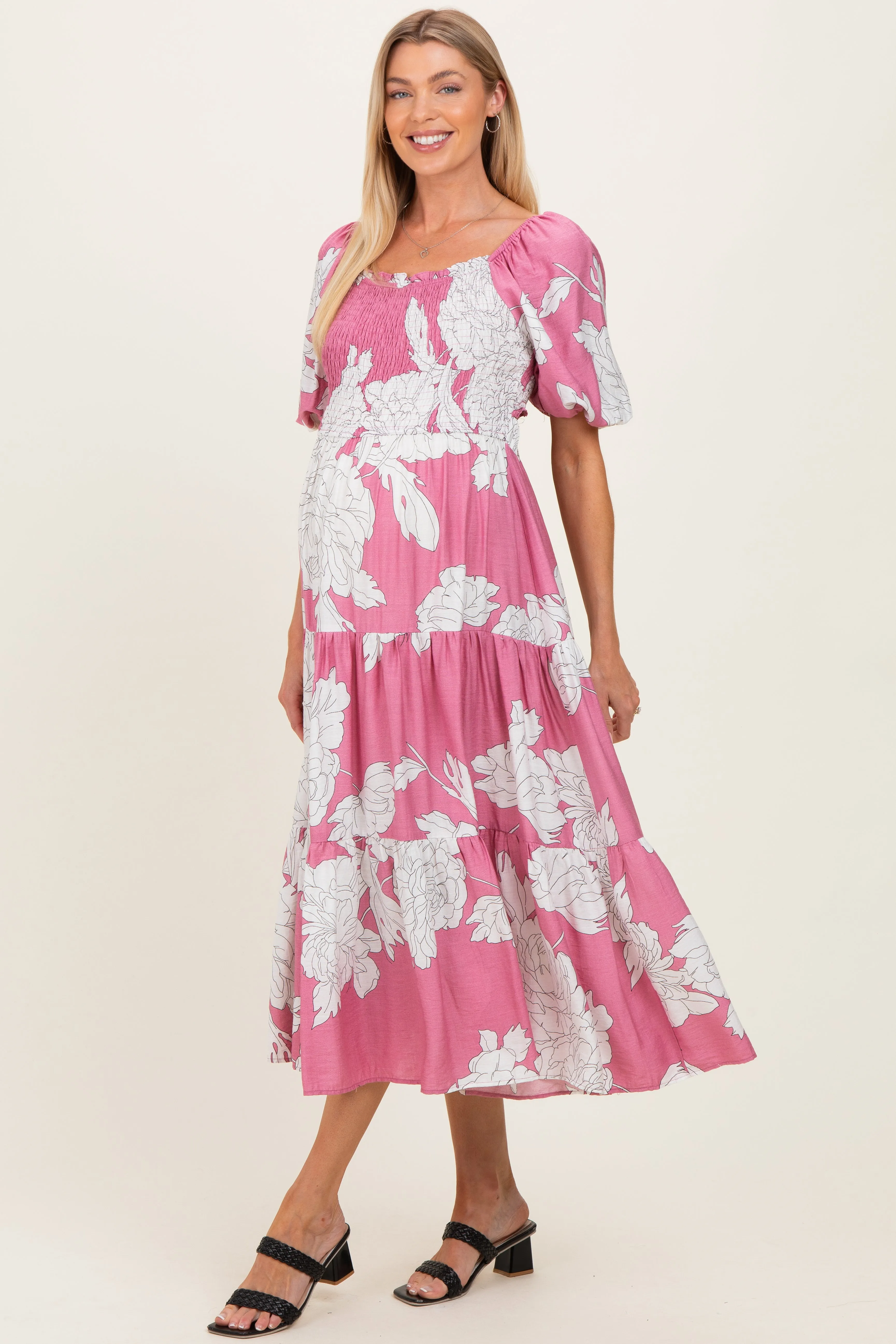 Pink Floral Cutout Tie Back Maternity Midi Dress sold by Pinkblush