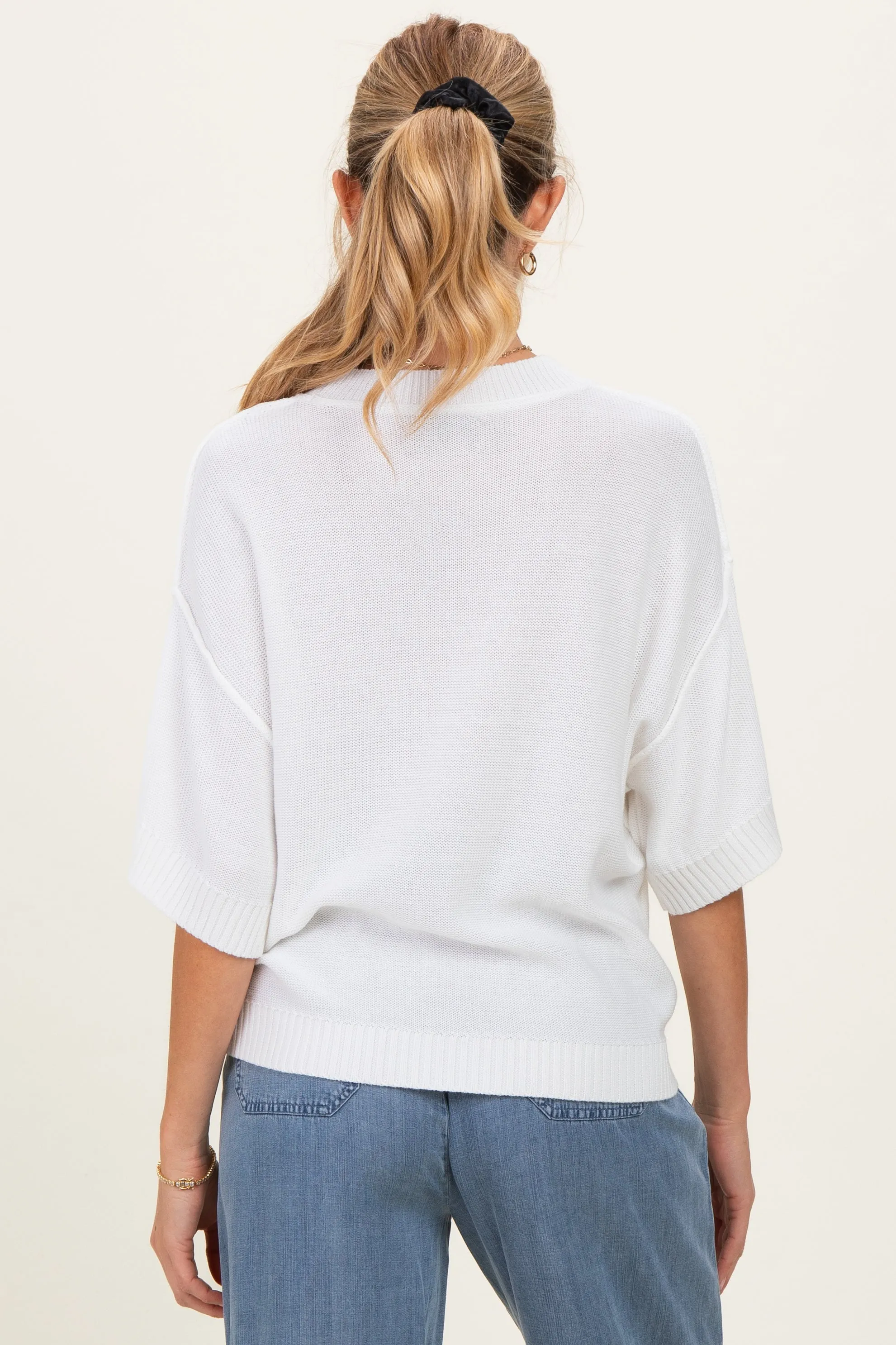 White Oversize Cut Sweater Maternity Top With Raw Edge sold by Pinkblush product image thumbnail 4