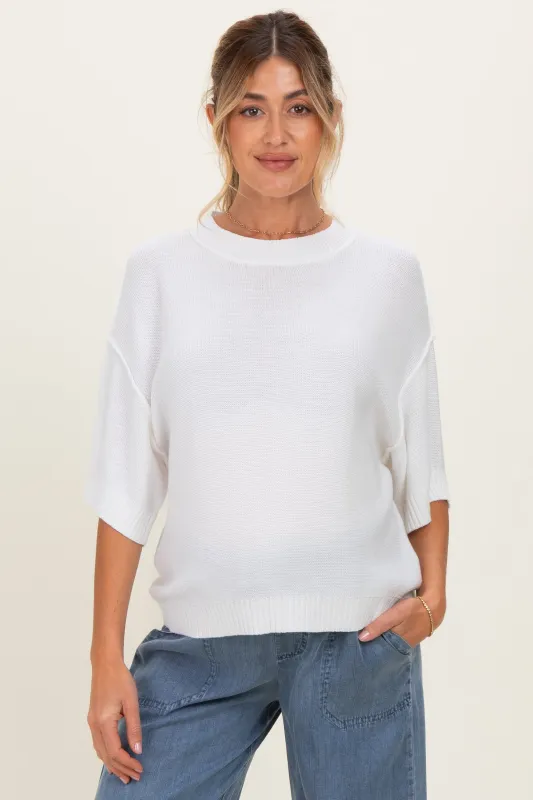 White Oversize Cut Sweater Maternity Top With Raw Edge made by BE COOL
