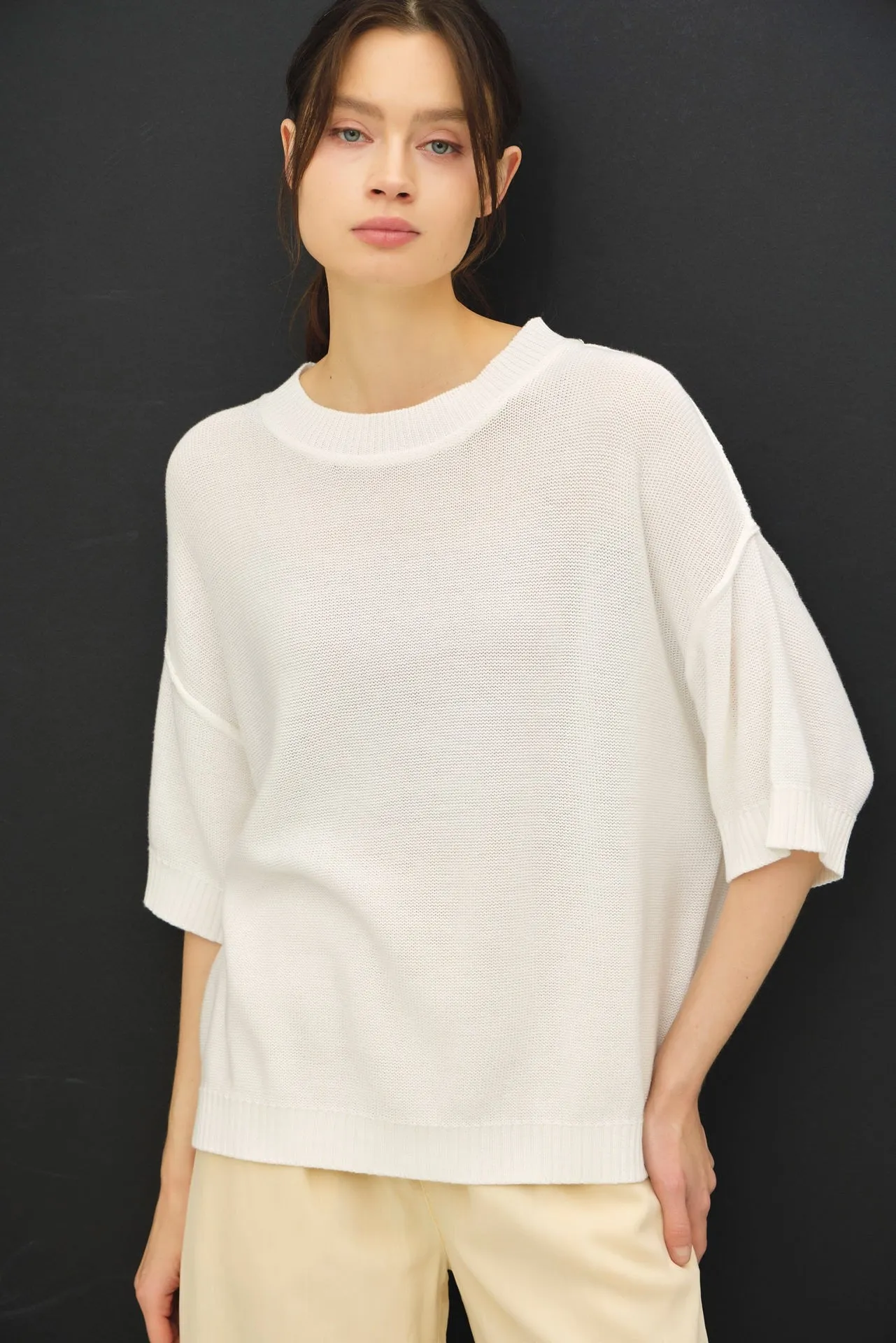 White Oversize Cut Sweater Maternity Top With Raw Edge sold by Pinkblush product image thumbnail 5