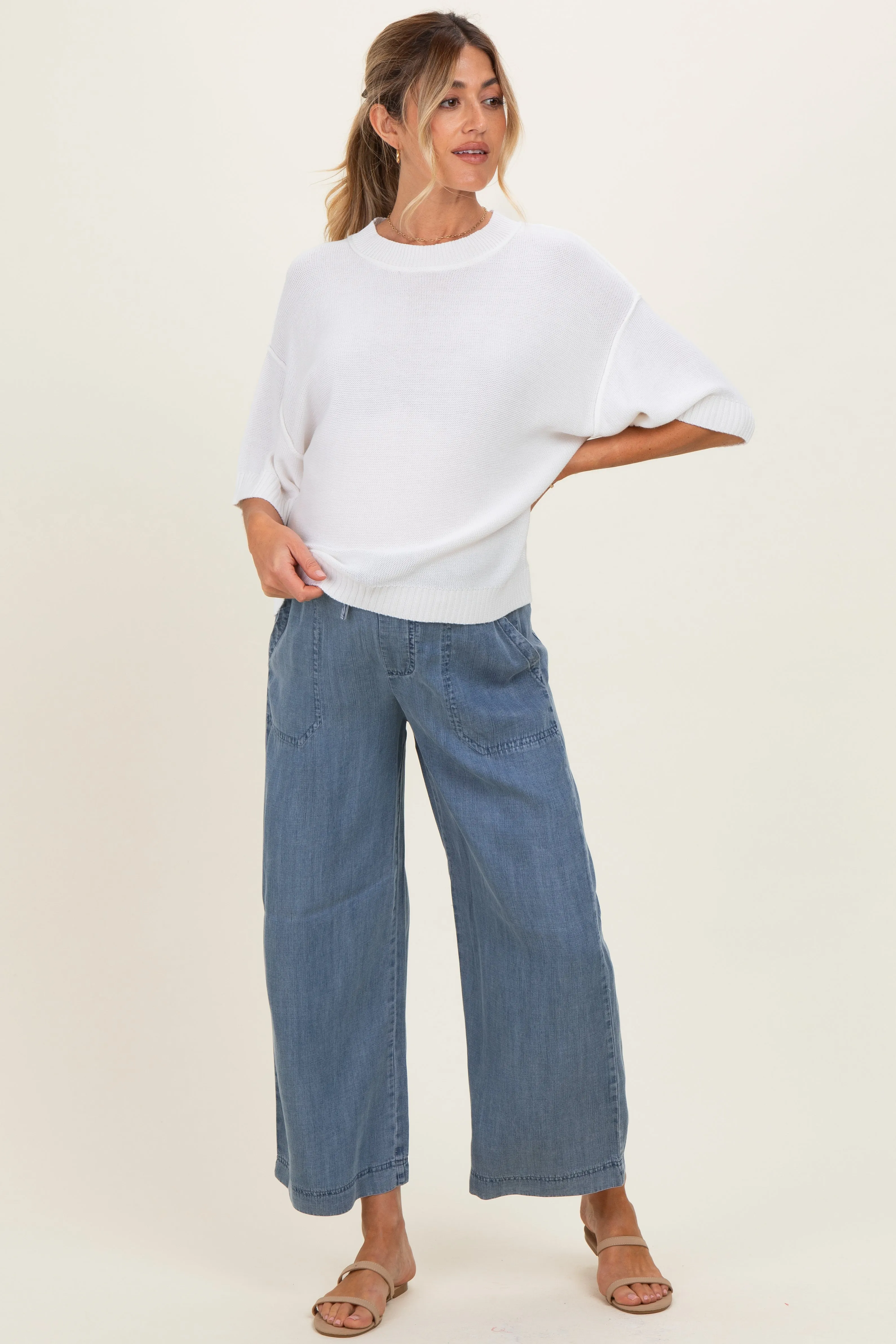 White Oversize Cut Sweater Maternity Top With Raw Edge sold by Pinkblush product image thumbnail 2