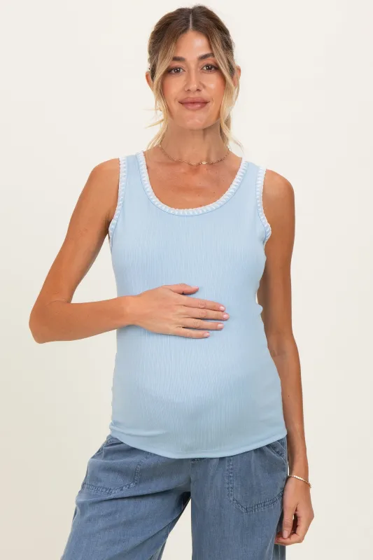 Sky Blue Stitch Detail Maternity Sleeveless Top made by Staccato