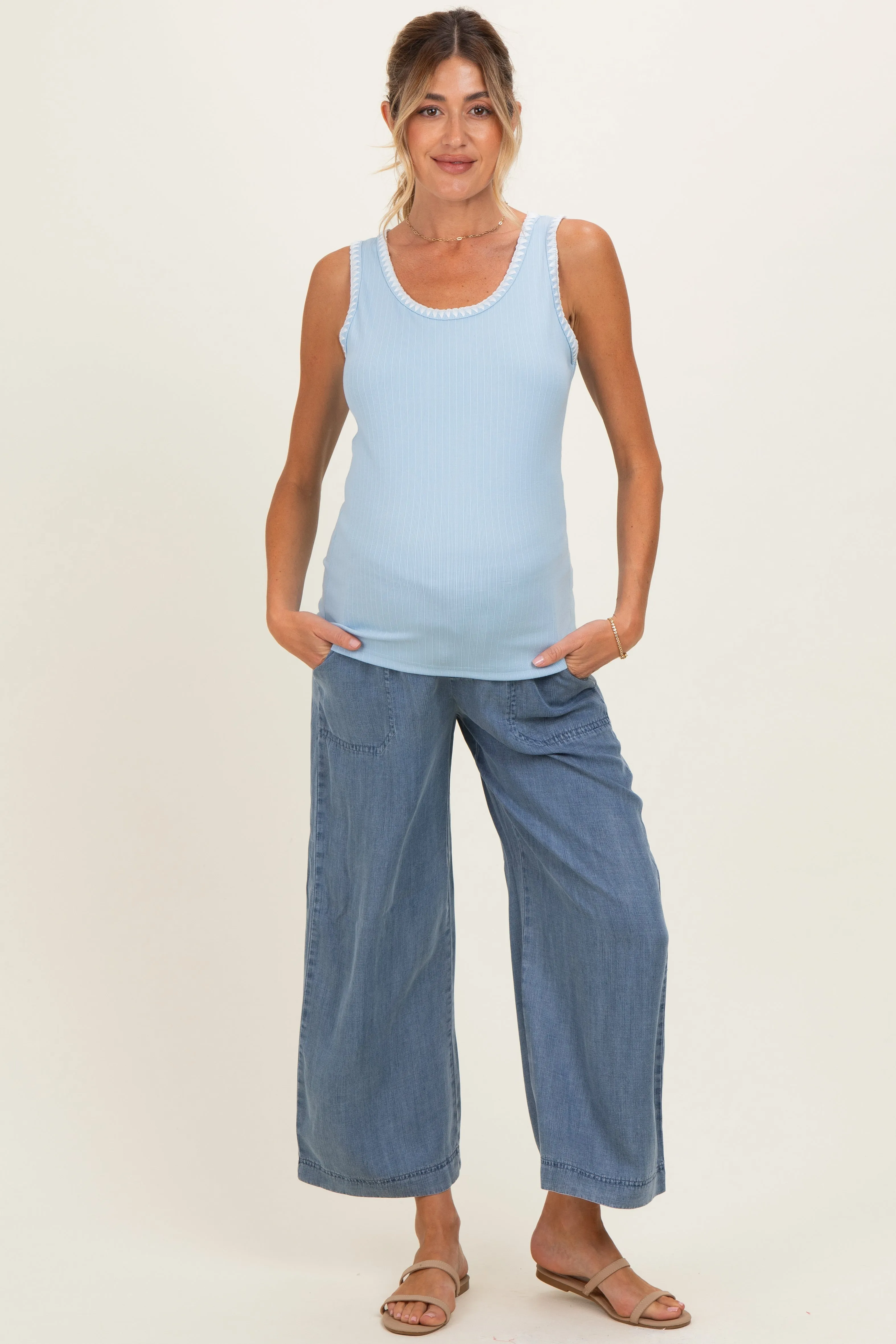 Sky Blue Stitch Detail Maternity Sleeveless Top sold by Pinkblush product image thumbnail 2