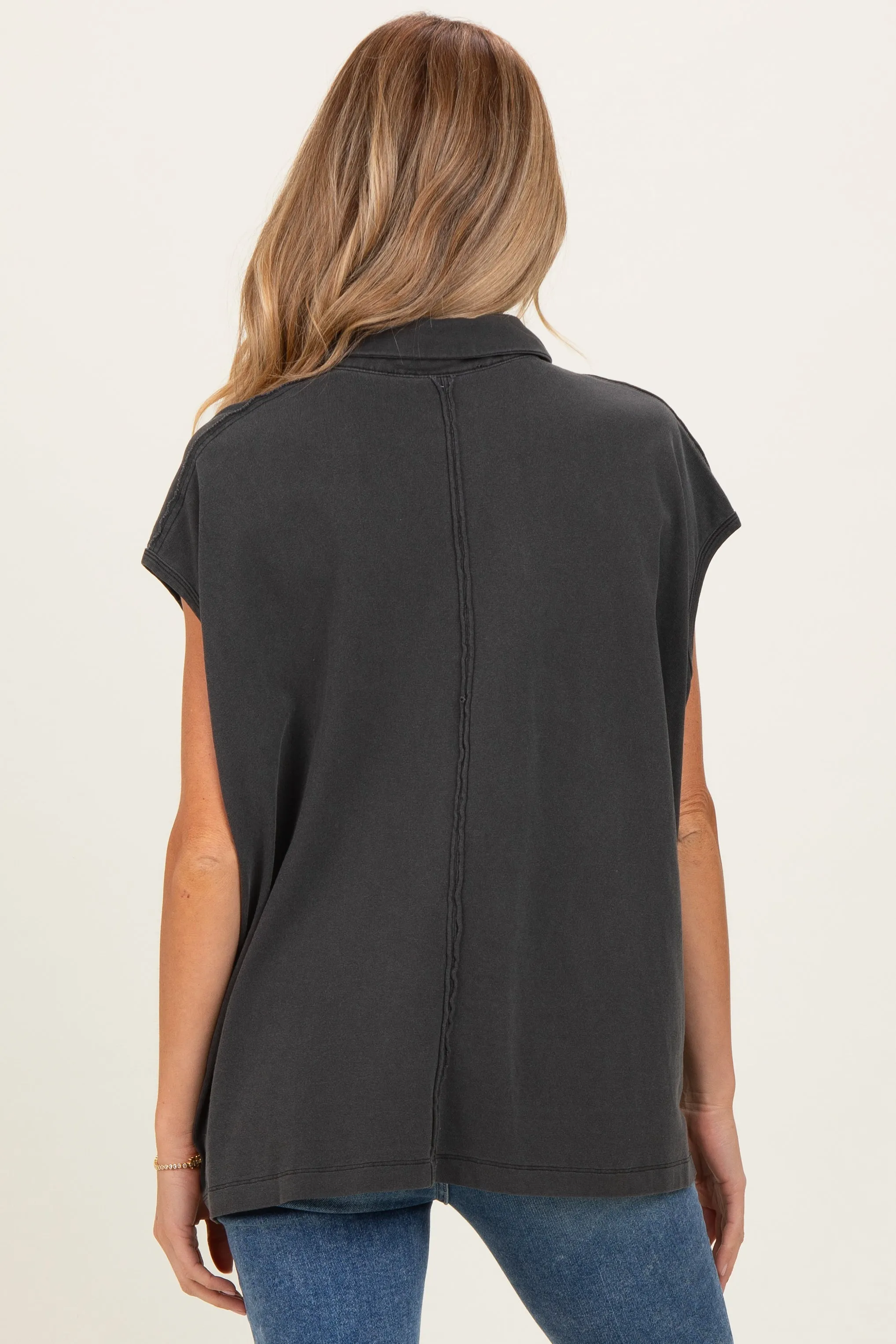 Black Pigment Dye Sleeveless Polo Oversized Maternity Top sold by Pinkblush product image thumbnail 3