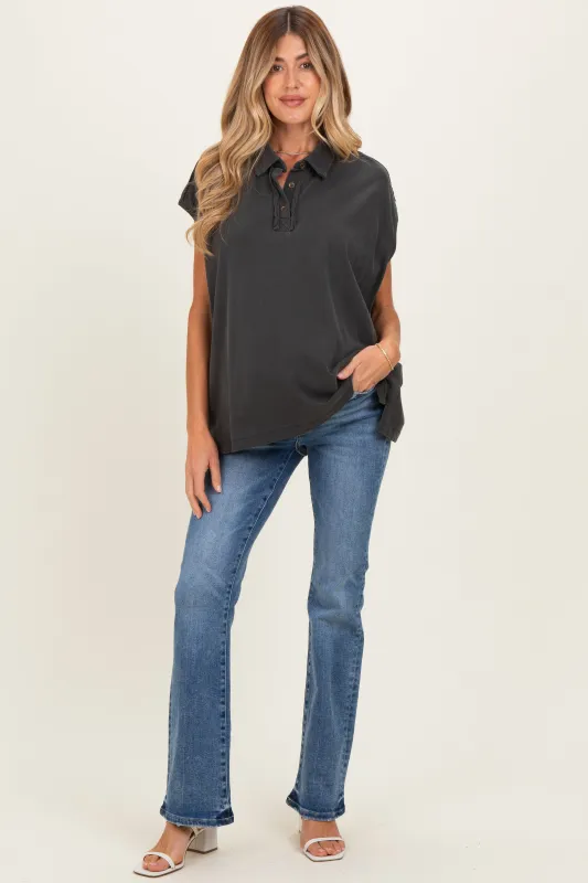 Black Pigment Dye Sleeveless Polo Oversized Maternity Top made by HYFVE