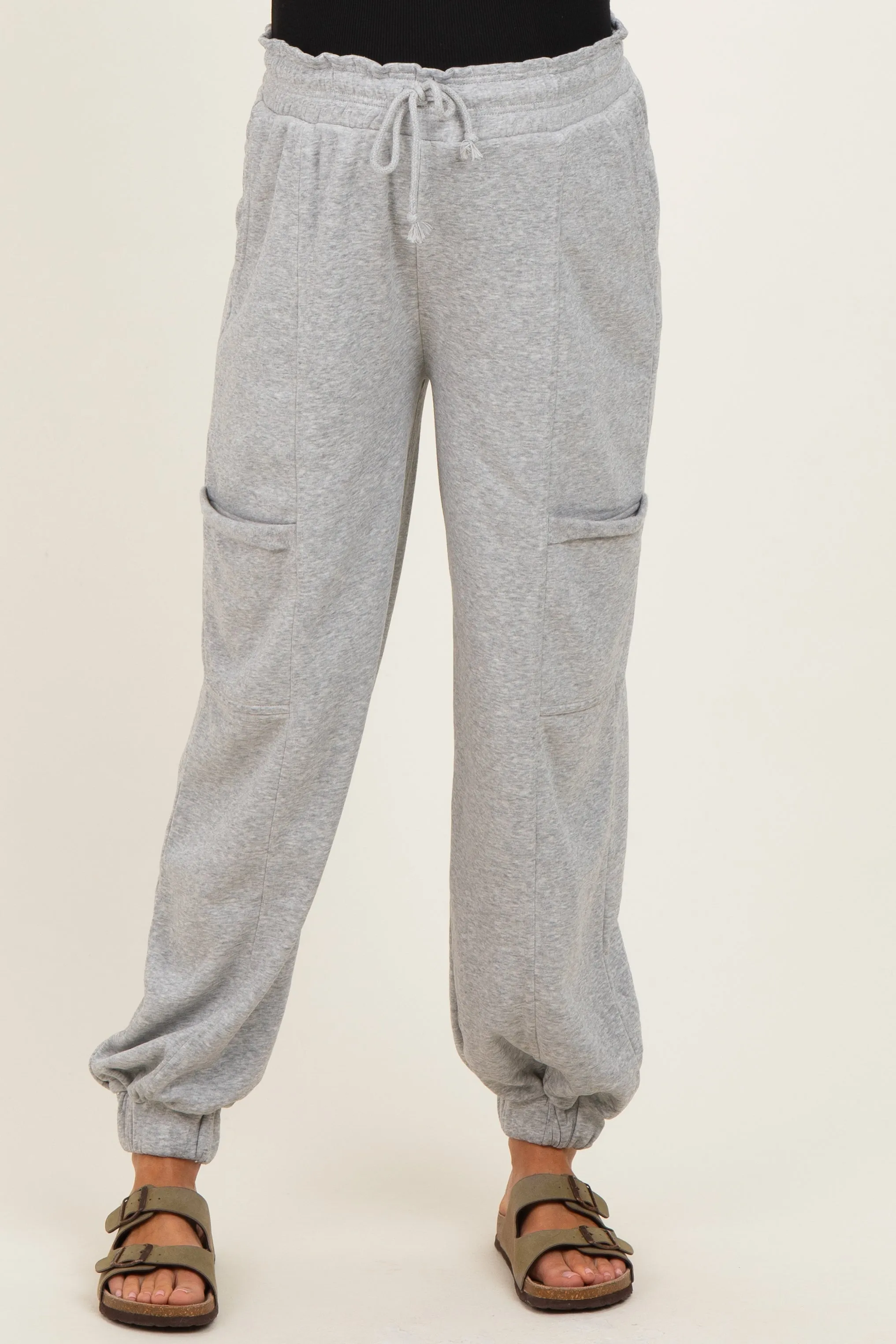 Heather Gray Ruffle Waist Burnout Maternity Jogger Pants sold by Pinkblush product image thumbnail 2