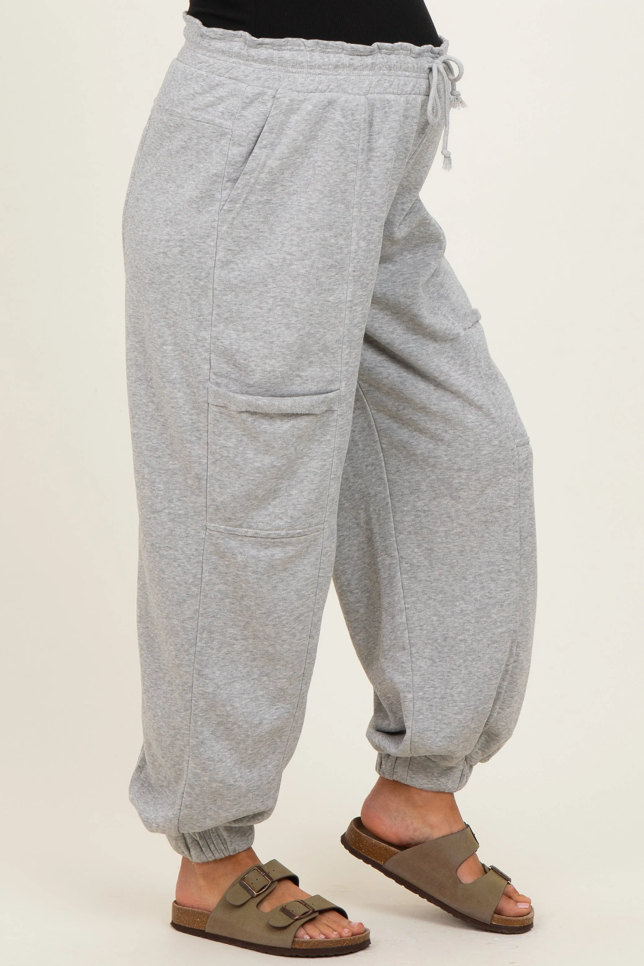 Heather Gray Ruffle Waist Burnout Maternity Jogger Pants sold by Pinkblush product image thumbnail 3
